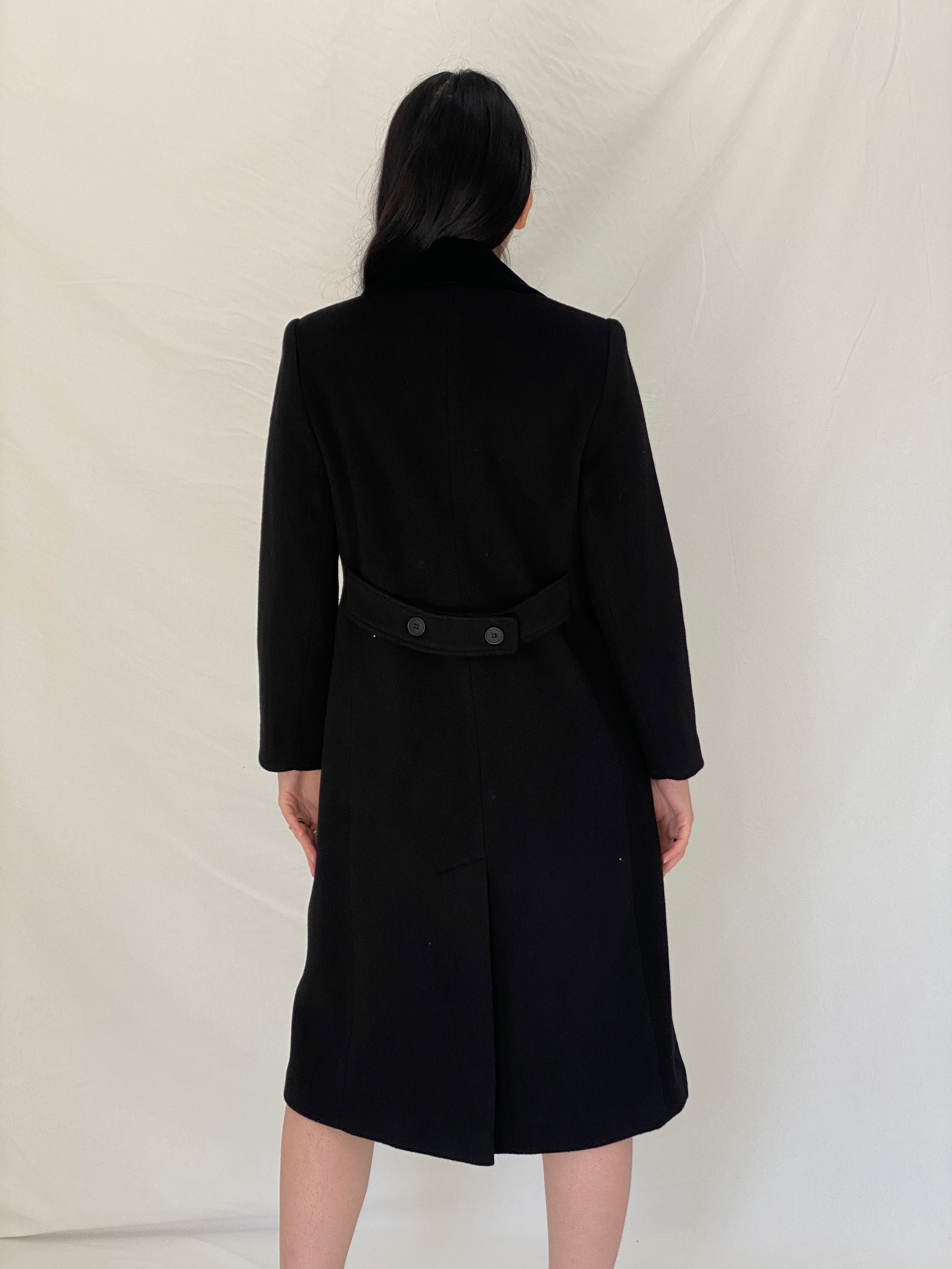 Vintage Albert Nipon Black Wool Classic Tailored Long Coat - S