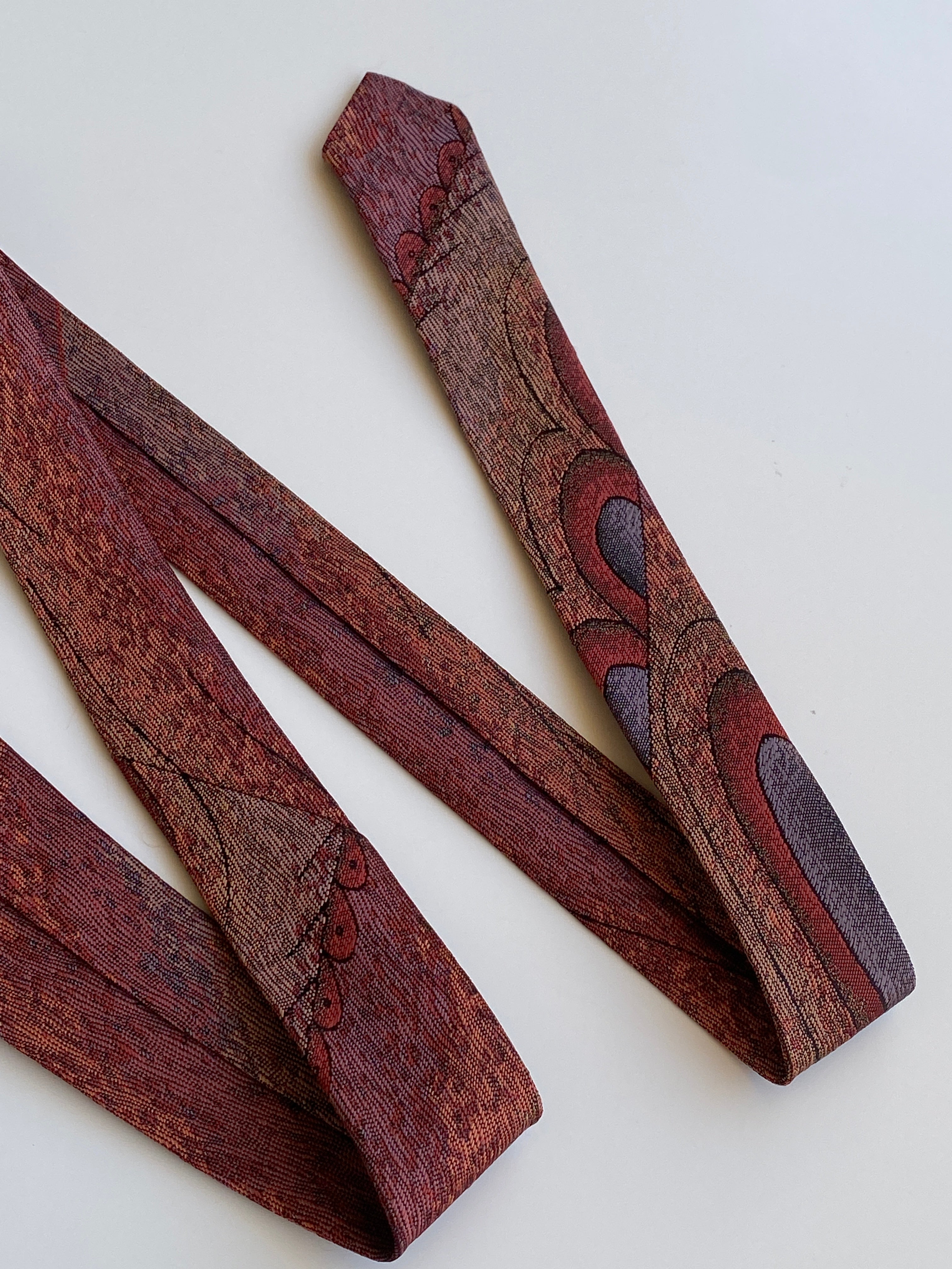 Vintage 1990s Rust Brown Abstract Paisley Polyester Wide Necktie
