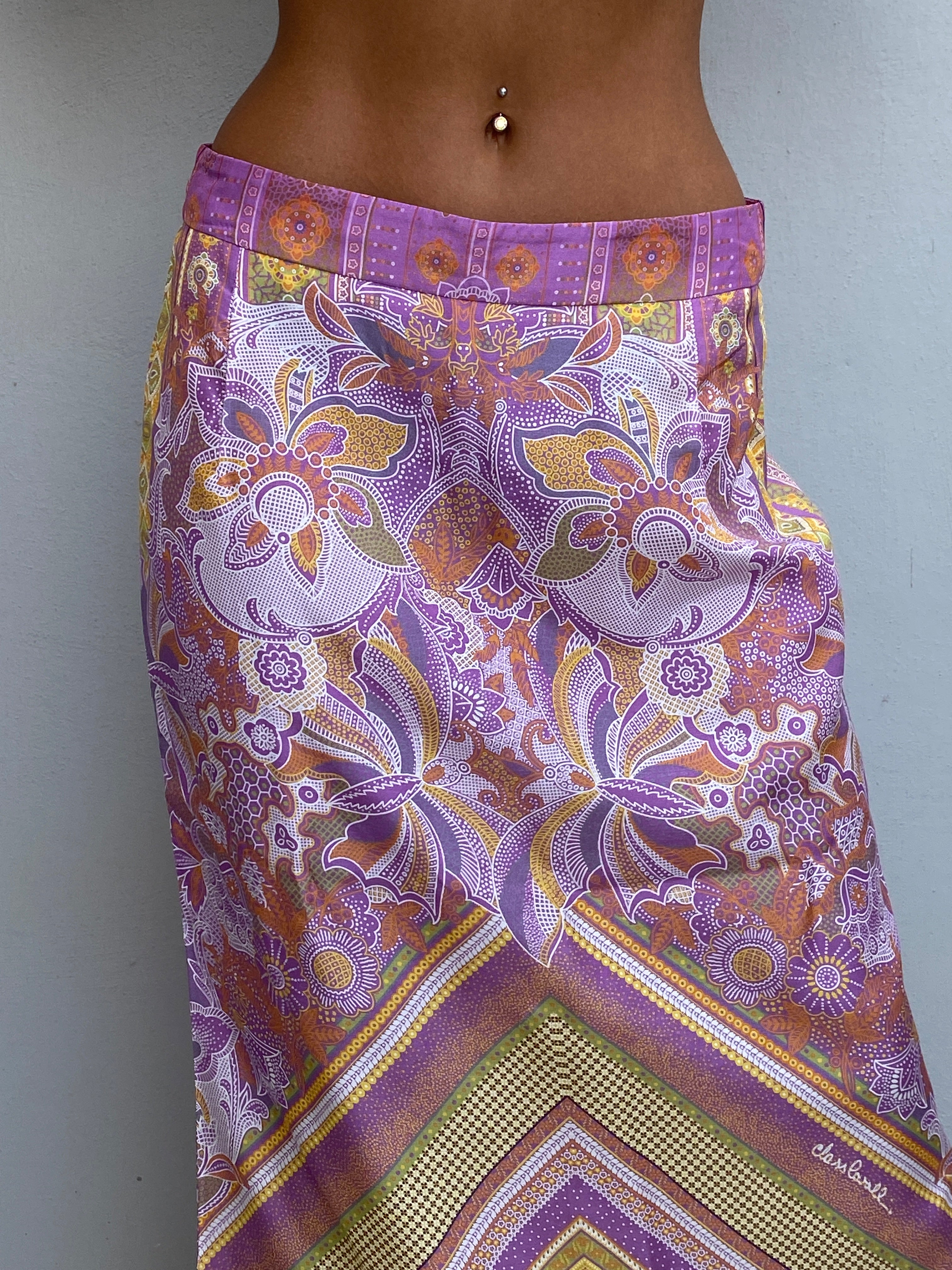 Vintage Y2K Class Roberto Cavalli Purple Paisley Print Maxi Skirt - M