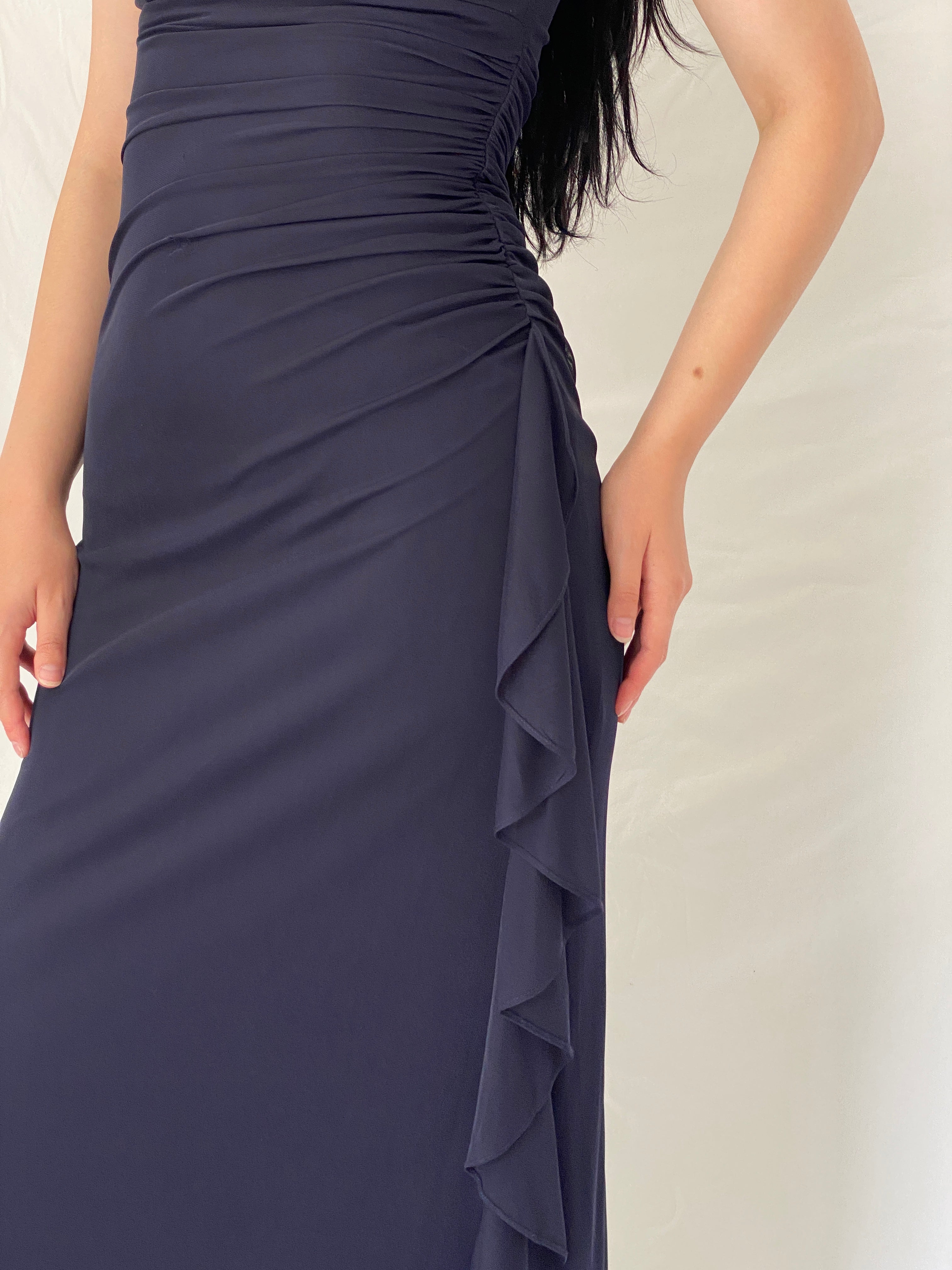 Vintage Y2K Blondie Nites by Stacy Sklar Navy Rhinestone Mesh Evening Gown - M