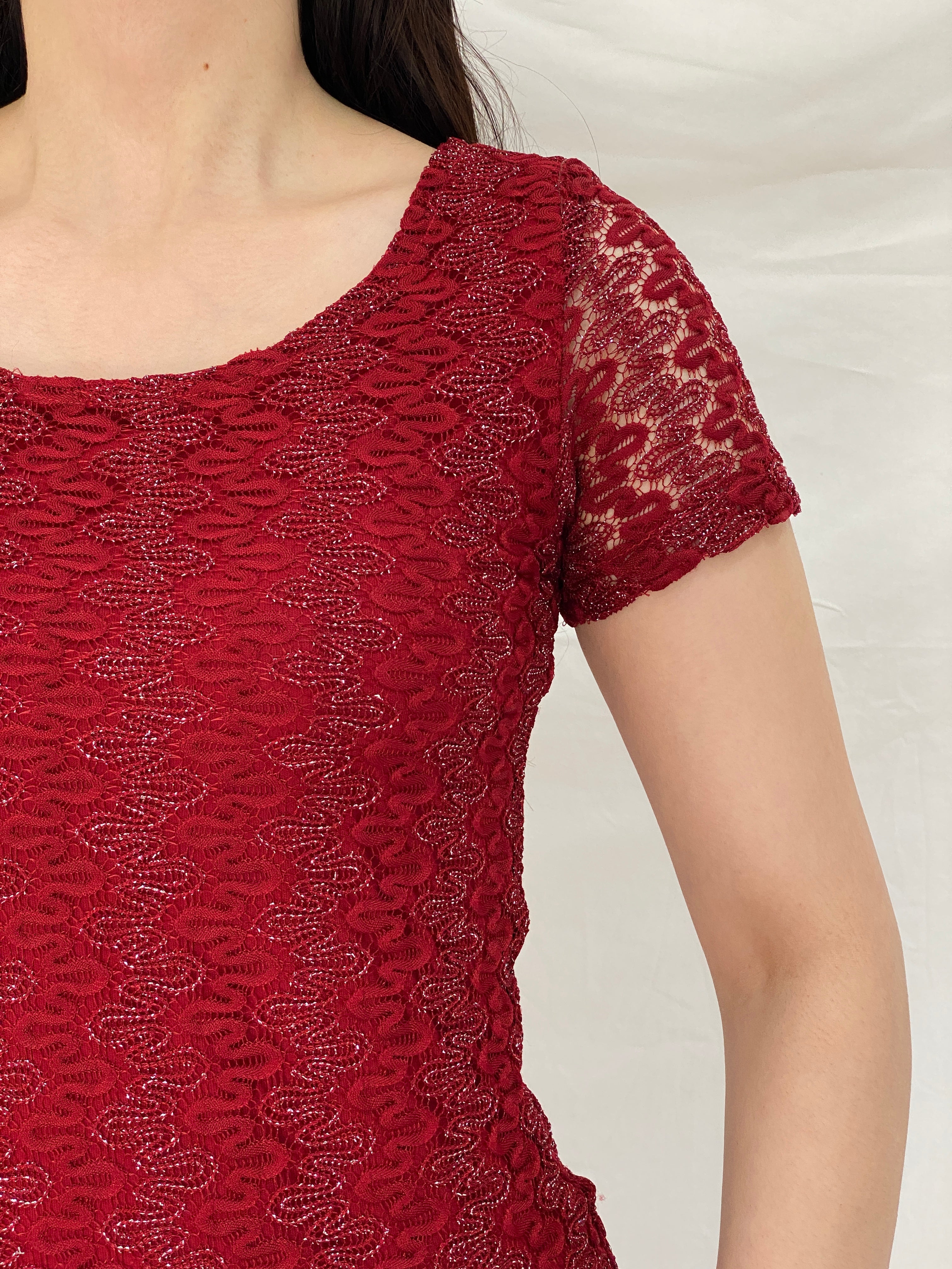 Vintage Y2K Romina Red Lace Knit Maxi Dress - S