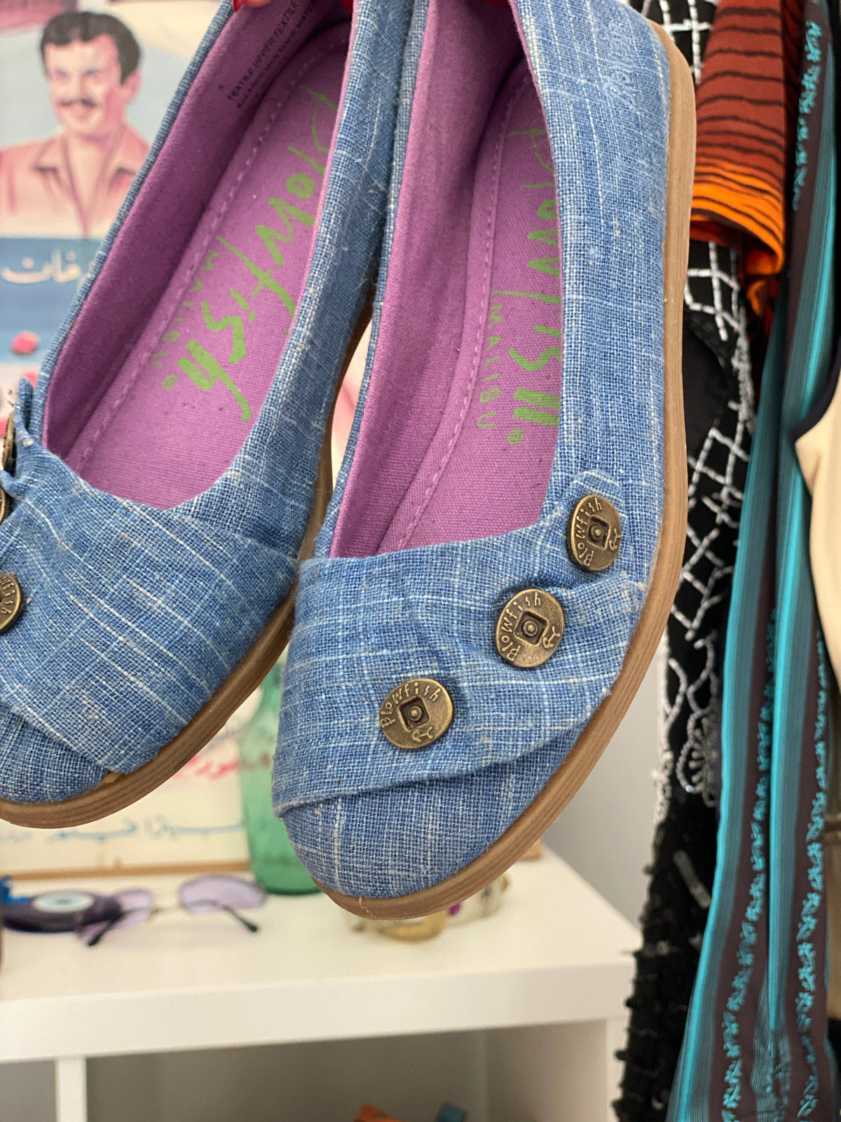Vintage Y2K Blowfish Malibu Blue Denim Button Ballet Flats - 36.5 EU