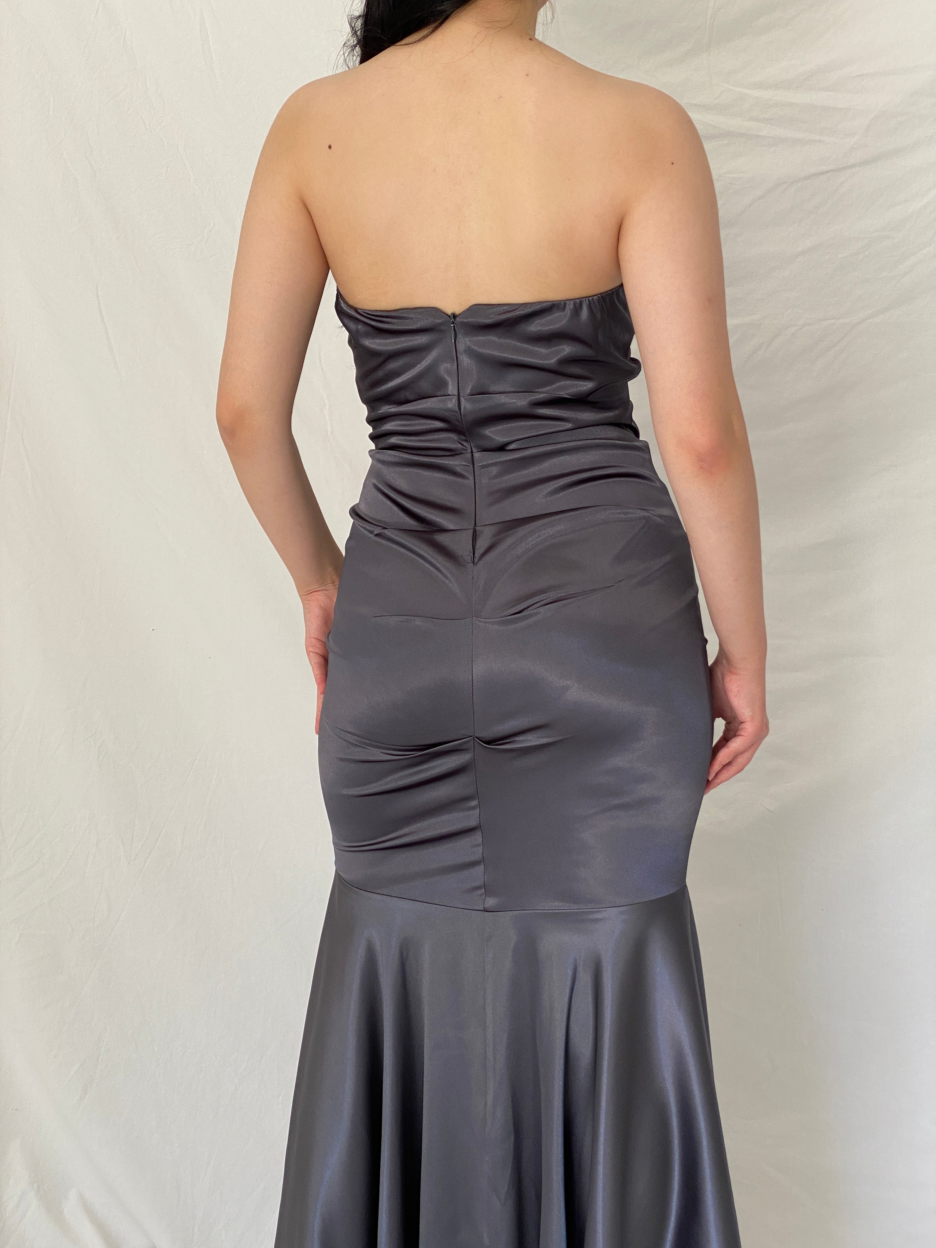Vintage Y2K Jump Apparel by Wendye Chaitin Charcoal Satin Mermaid Evening Gown - M