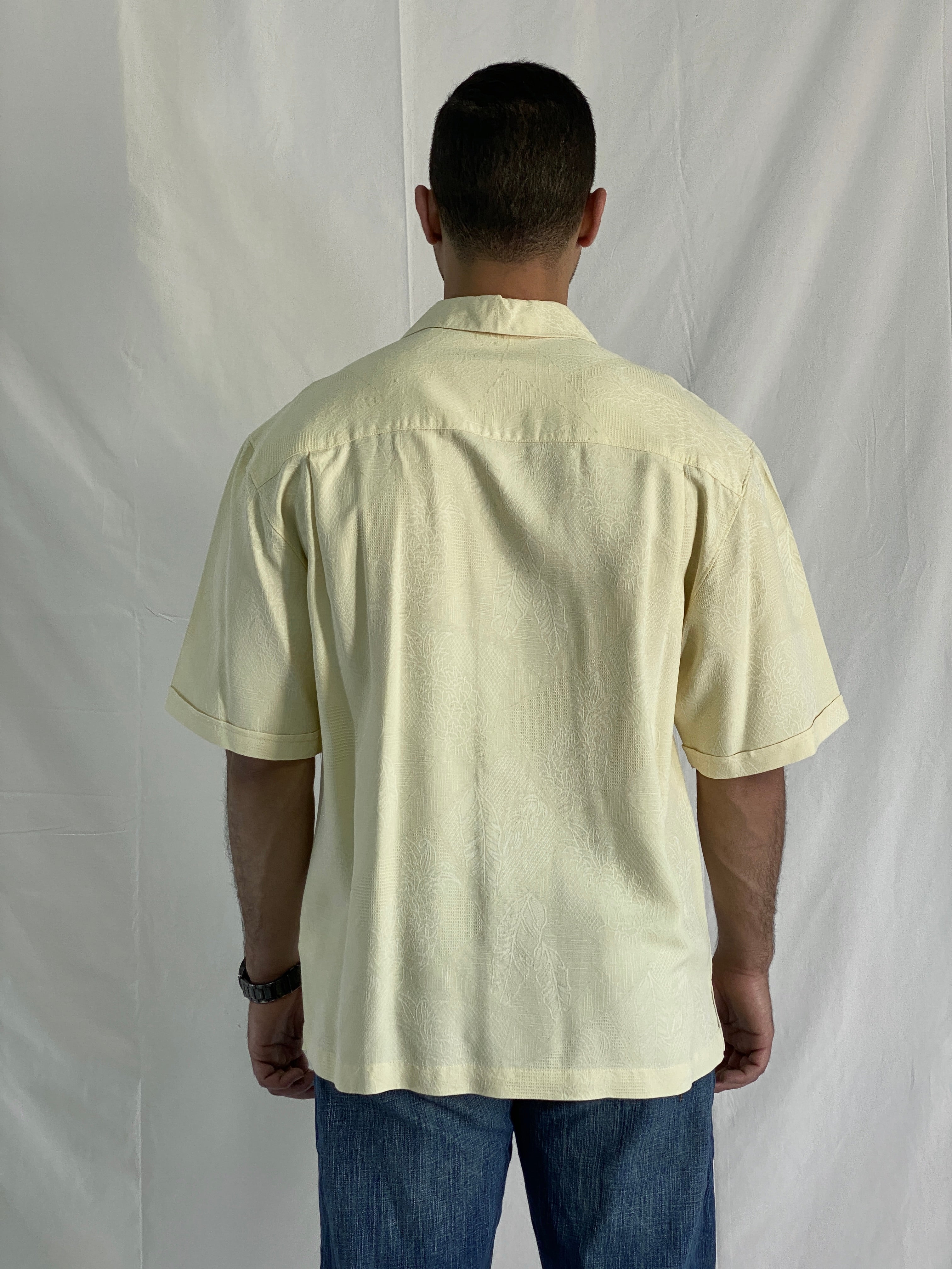 Vintage Jamaica Jaxx Men’s Hawaiian Textured Pineapple Leaf Silk Shirt - L