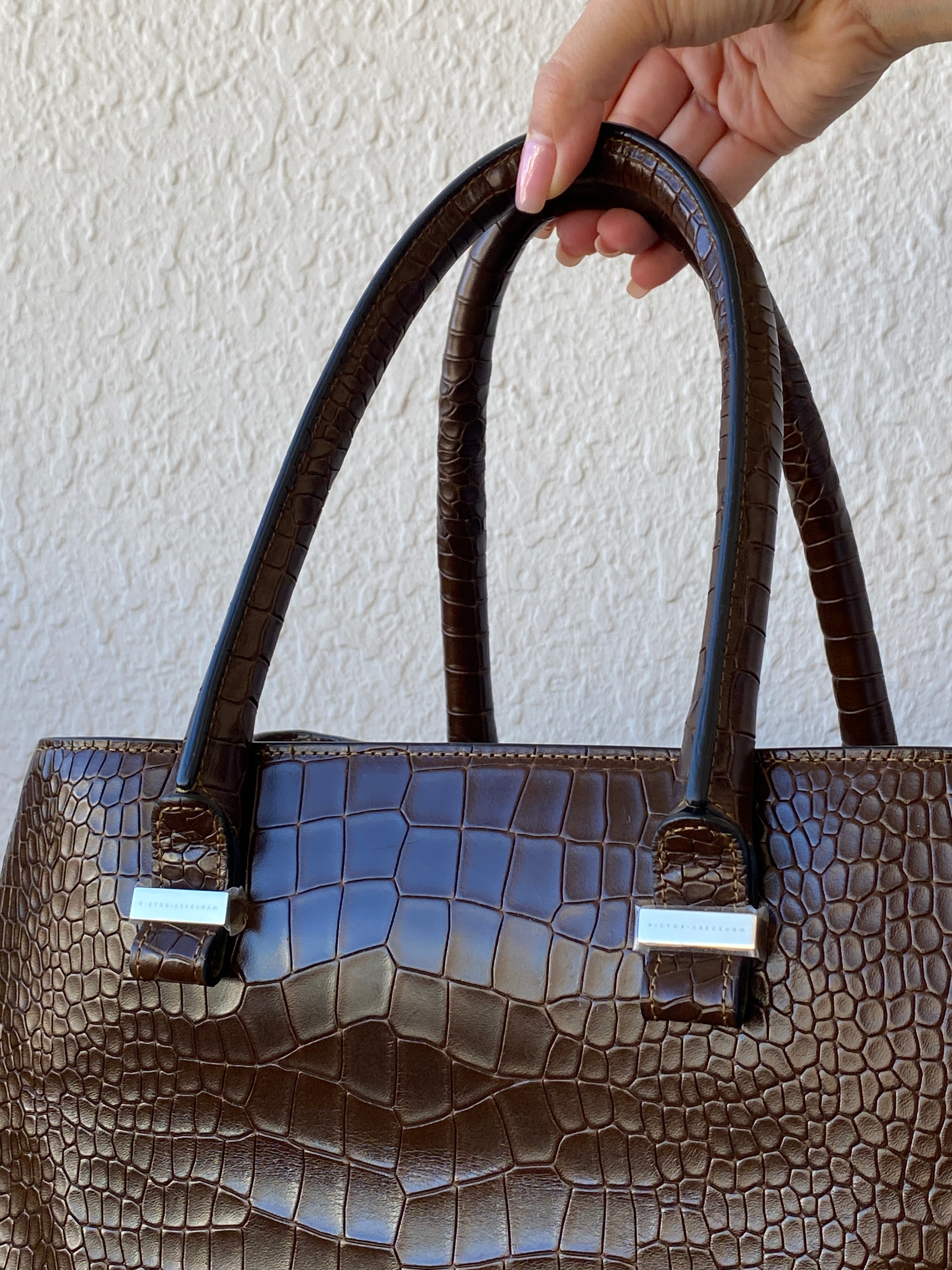 Victoria Beckham Large Chocolate Brown Leather Croc Effect Women's Bag