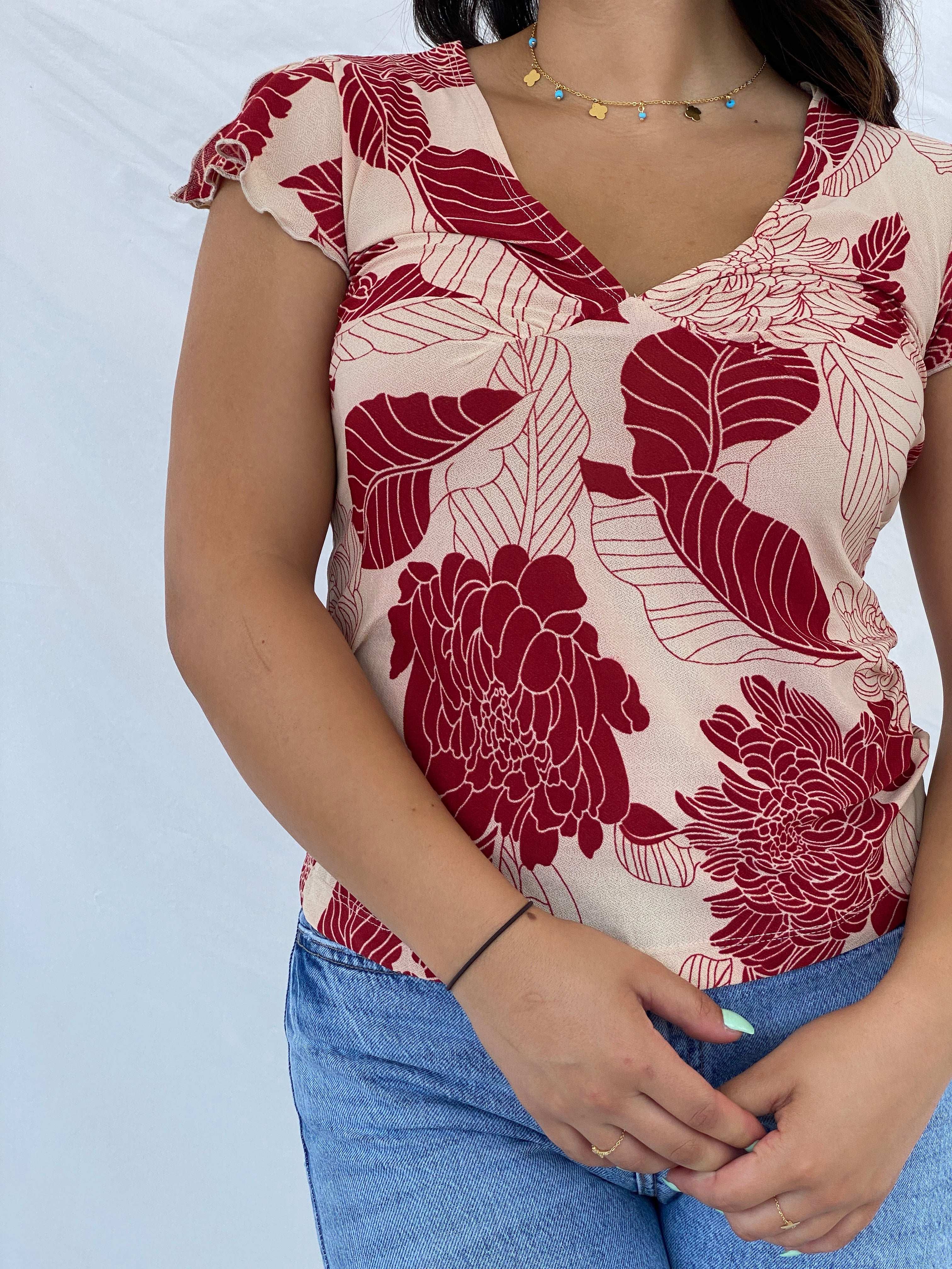 Y2K Crossroads Floral Top - M - Balagan Vintage Half Sleeve Top 00s, Lana, NEW IN, summer, Y2K