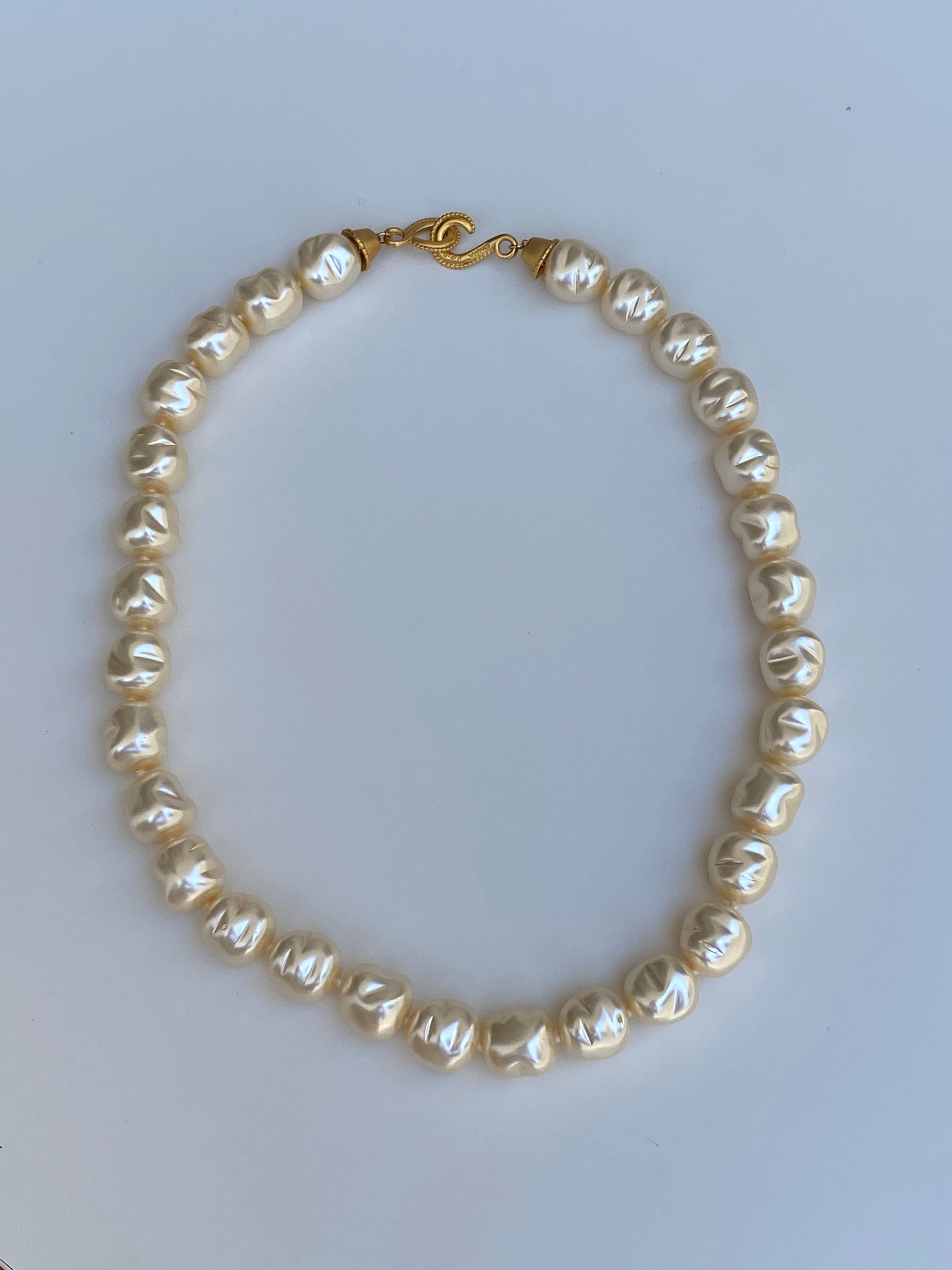 Vintage 1990s MMA USA Faux Baroque Pearl Necklace with Gold-Tone Clasp