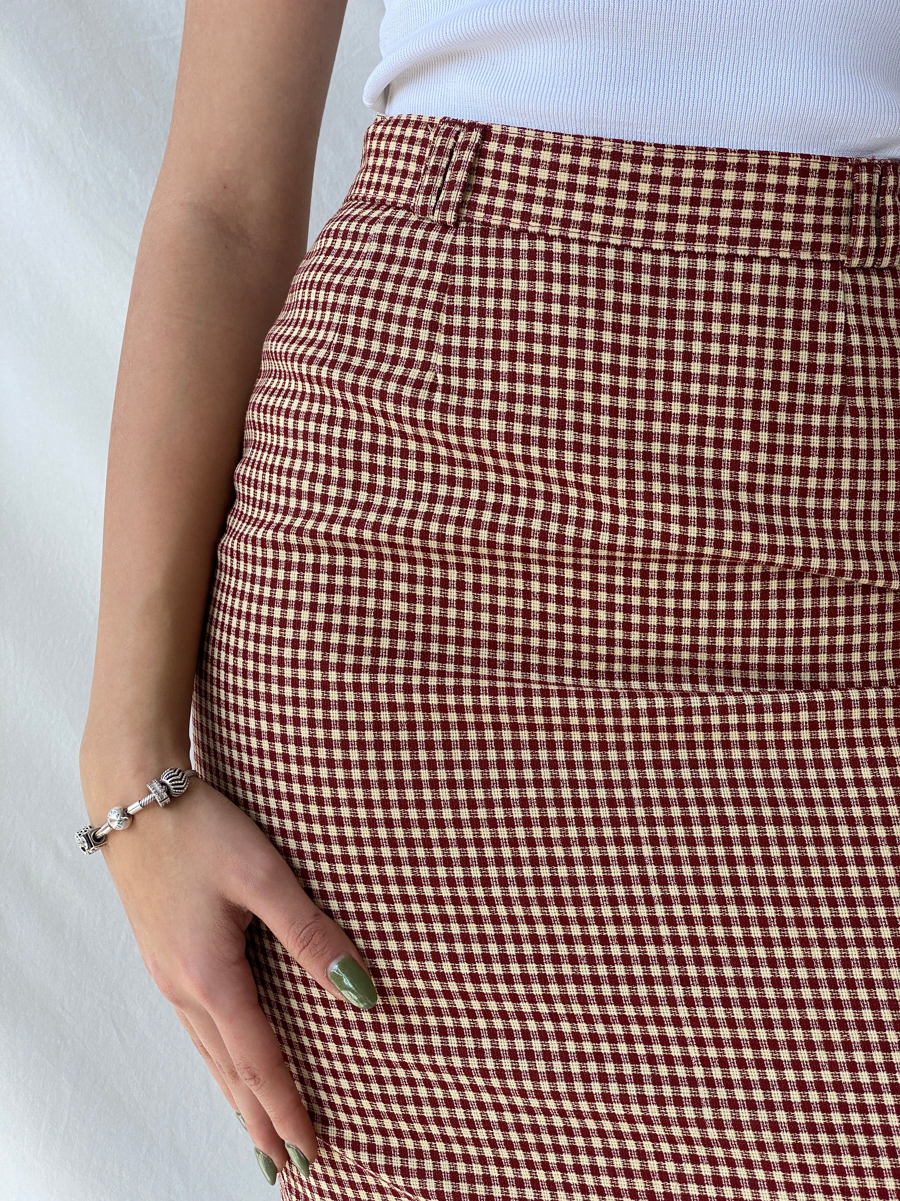 Y2K Wool Plaid Women’s Pencil Red & Beige Midi Skirt - M