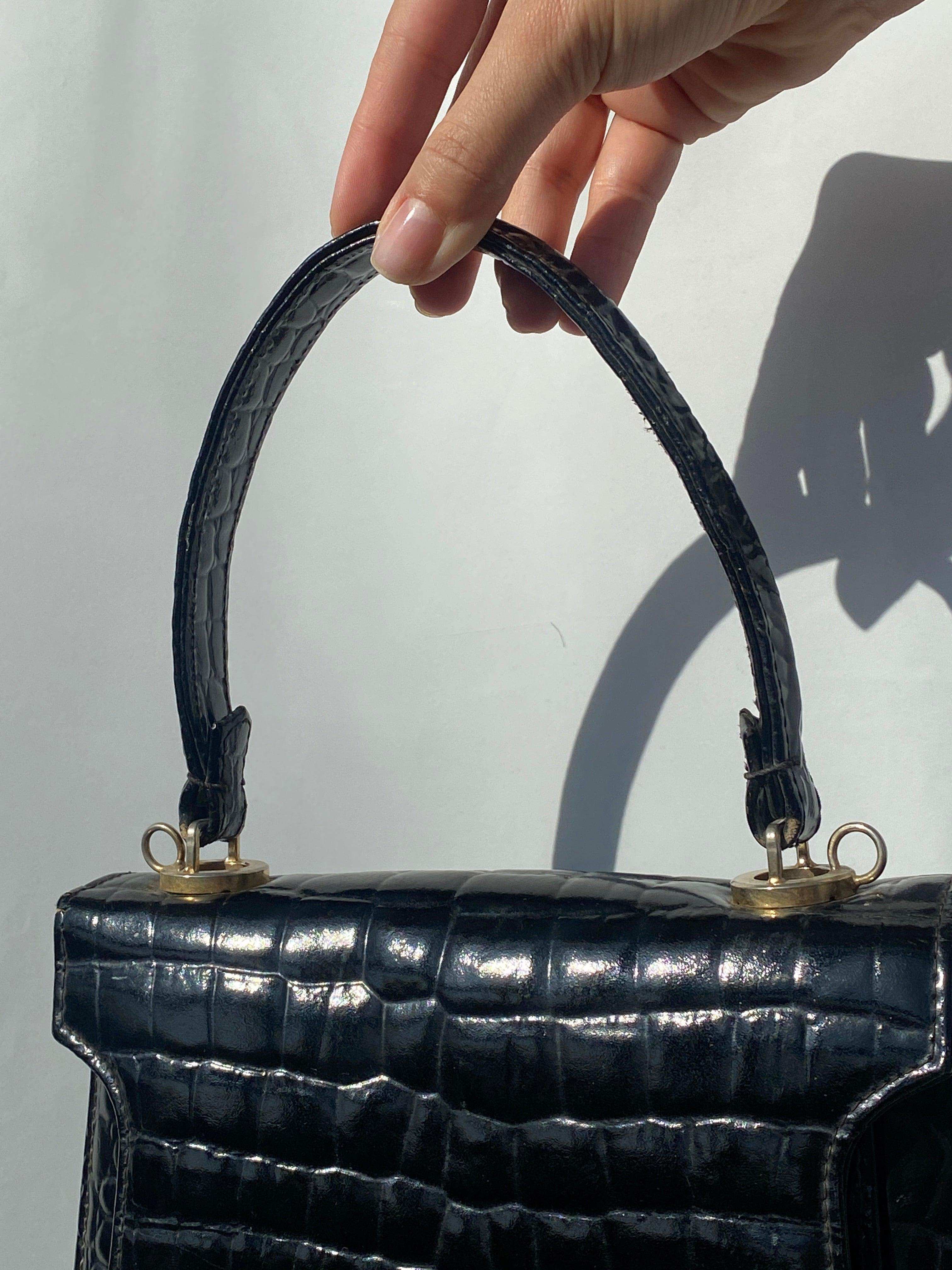 Vintage 1970's Glam Black Patent Leather Purse - Balagan Vintage Bags 80s, bag, black leather, genuine leather, handbag, NEW IN