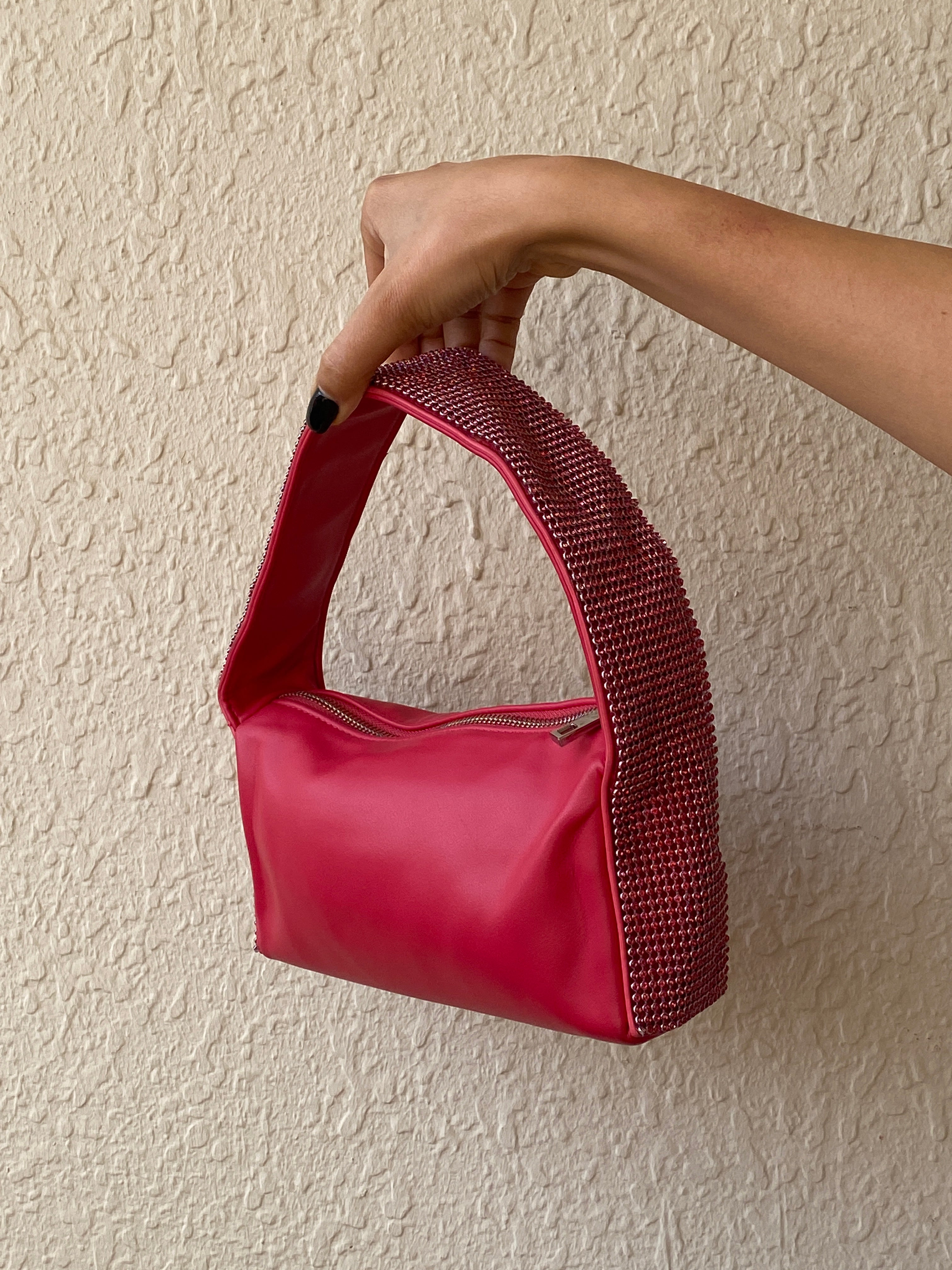 Tony Bianco Pink Rhinestone Mini Shoulder Bag Y2K Statement Evening Purse