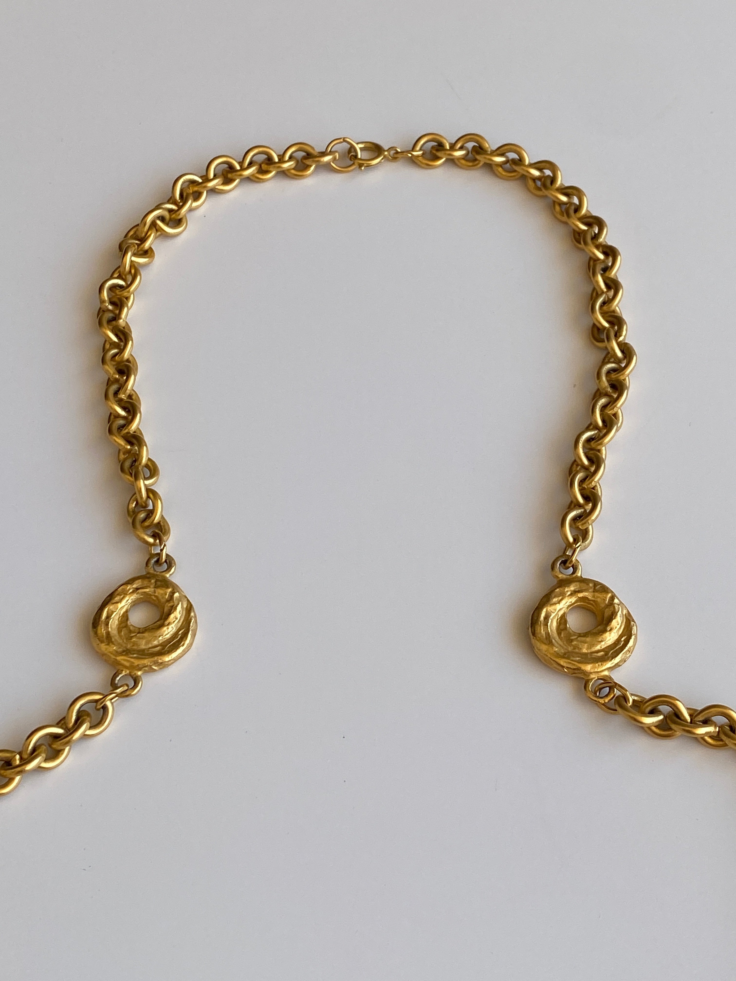 Vintage Gold-Tone Textured Link Long Necklace – Convertible Chain Belt