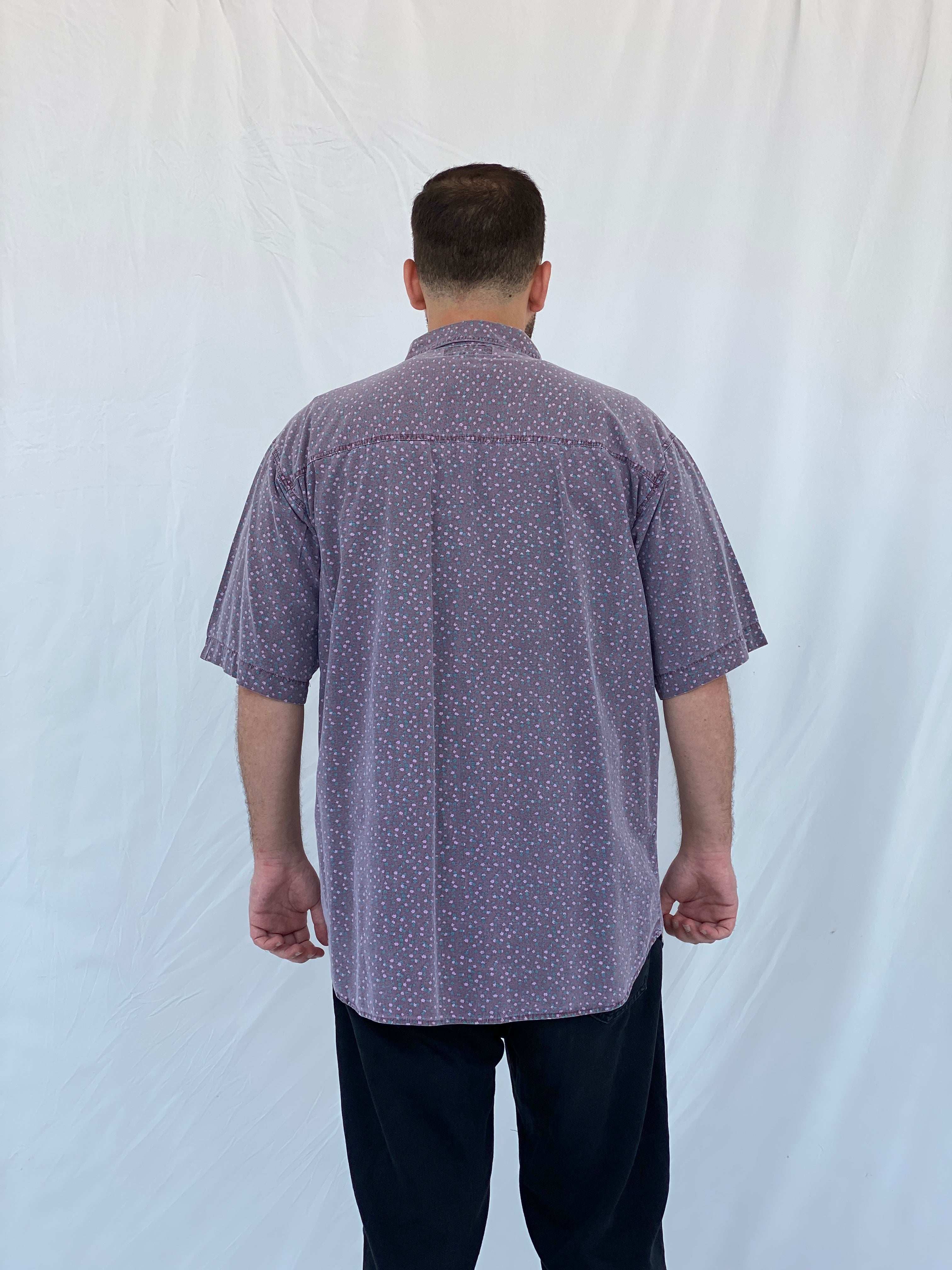 Vintage Shah Safari Floral Short Sleeve Purple Cotton Shirt - L - Balagan Vintage Half Sleeve Shirt 90s, half sleeve shirt, Iyad, mens shirt, NEW IN, printed shirt