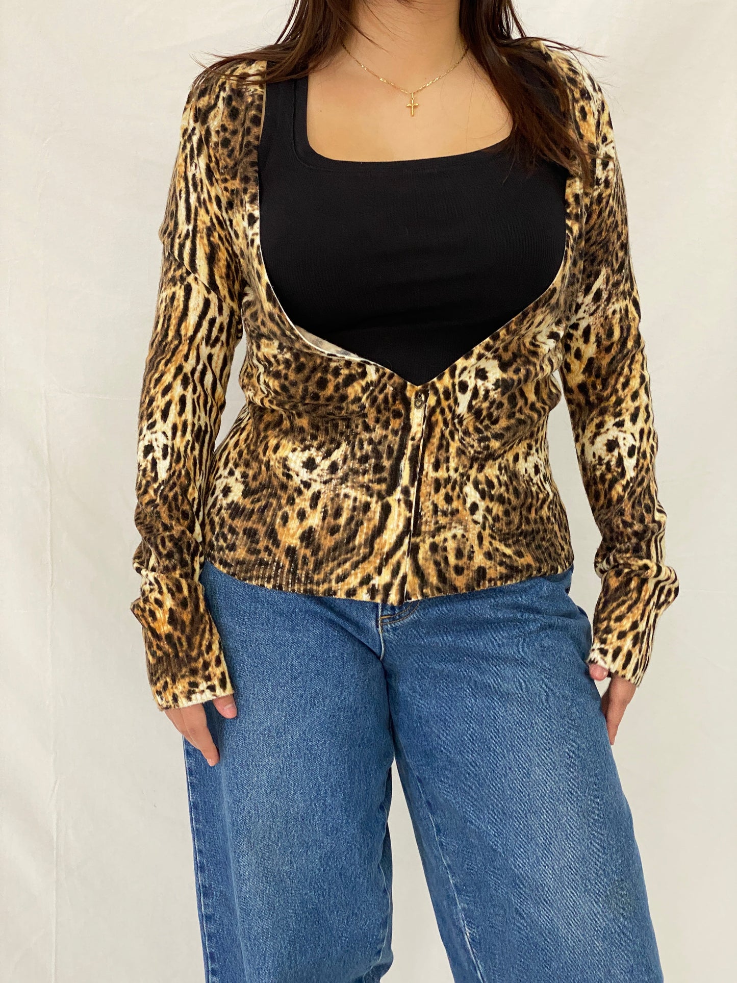 Vintage Morgan De Toi Y2K Leopard Print Knit Cardigan Top - S