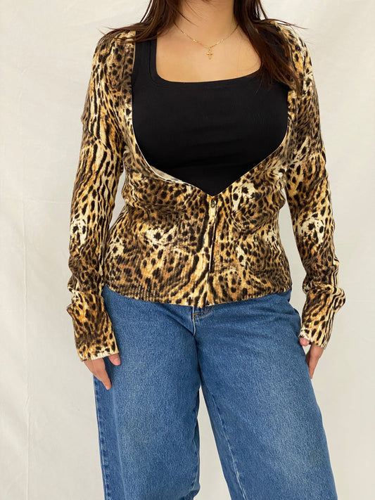 Vintage Morgan De Toi Y2K Leopard Print Knit Cardigan Top - S