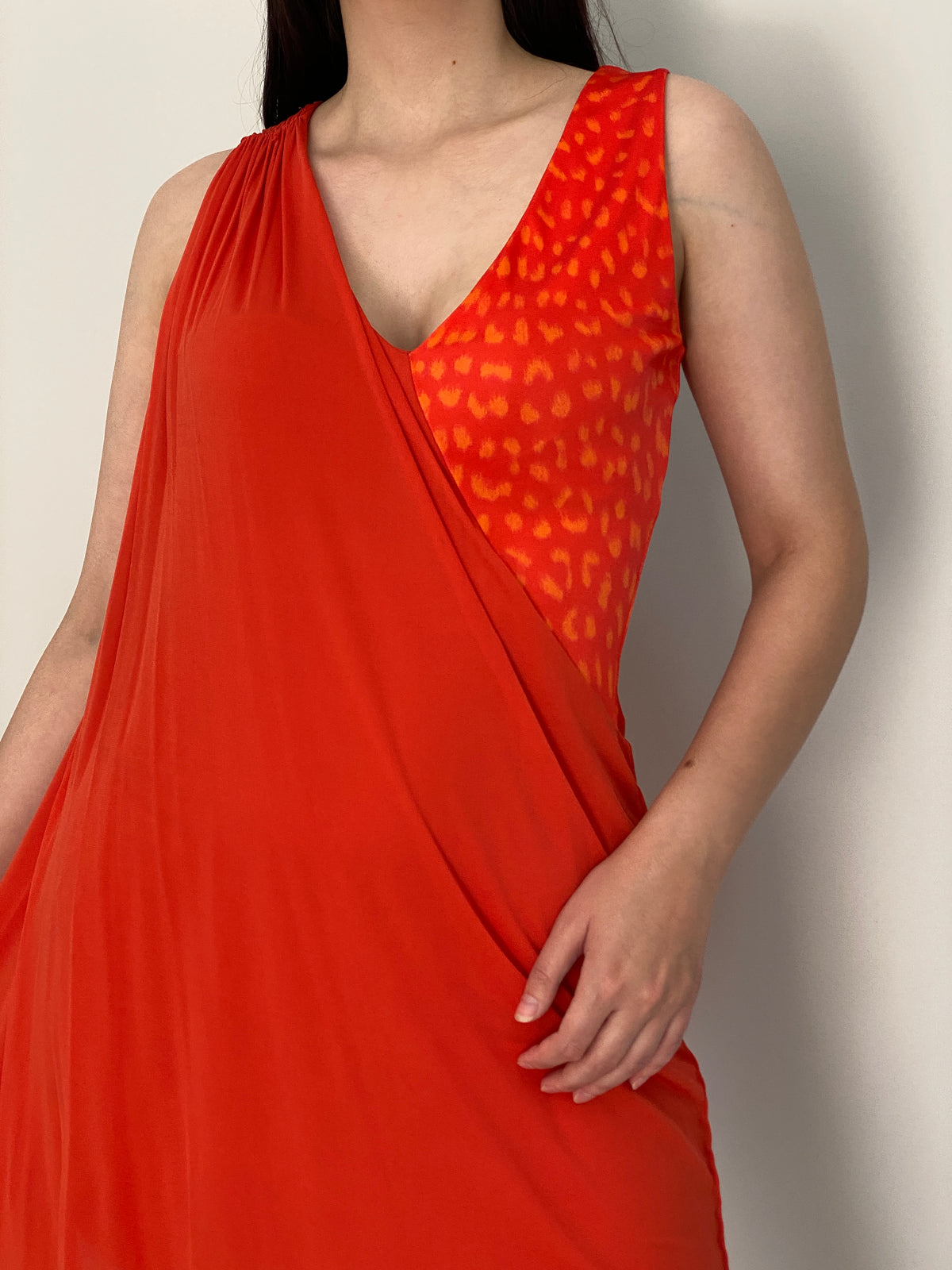 Y2K Roberto Cavalli Orange Printed Draped Mini Dress – M
