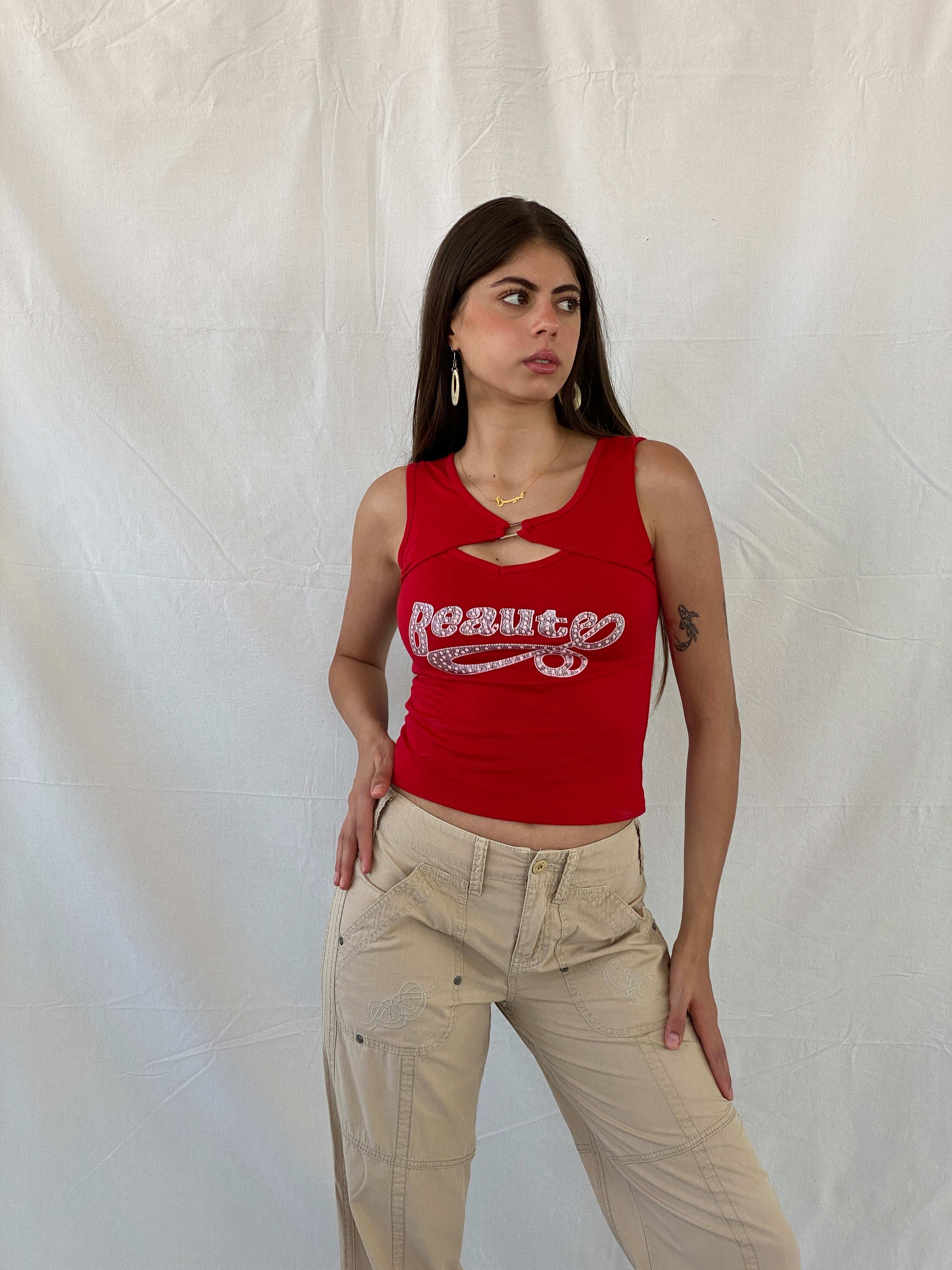 Vintage Y2K Sleeveless Cutout Red Top - S