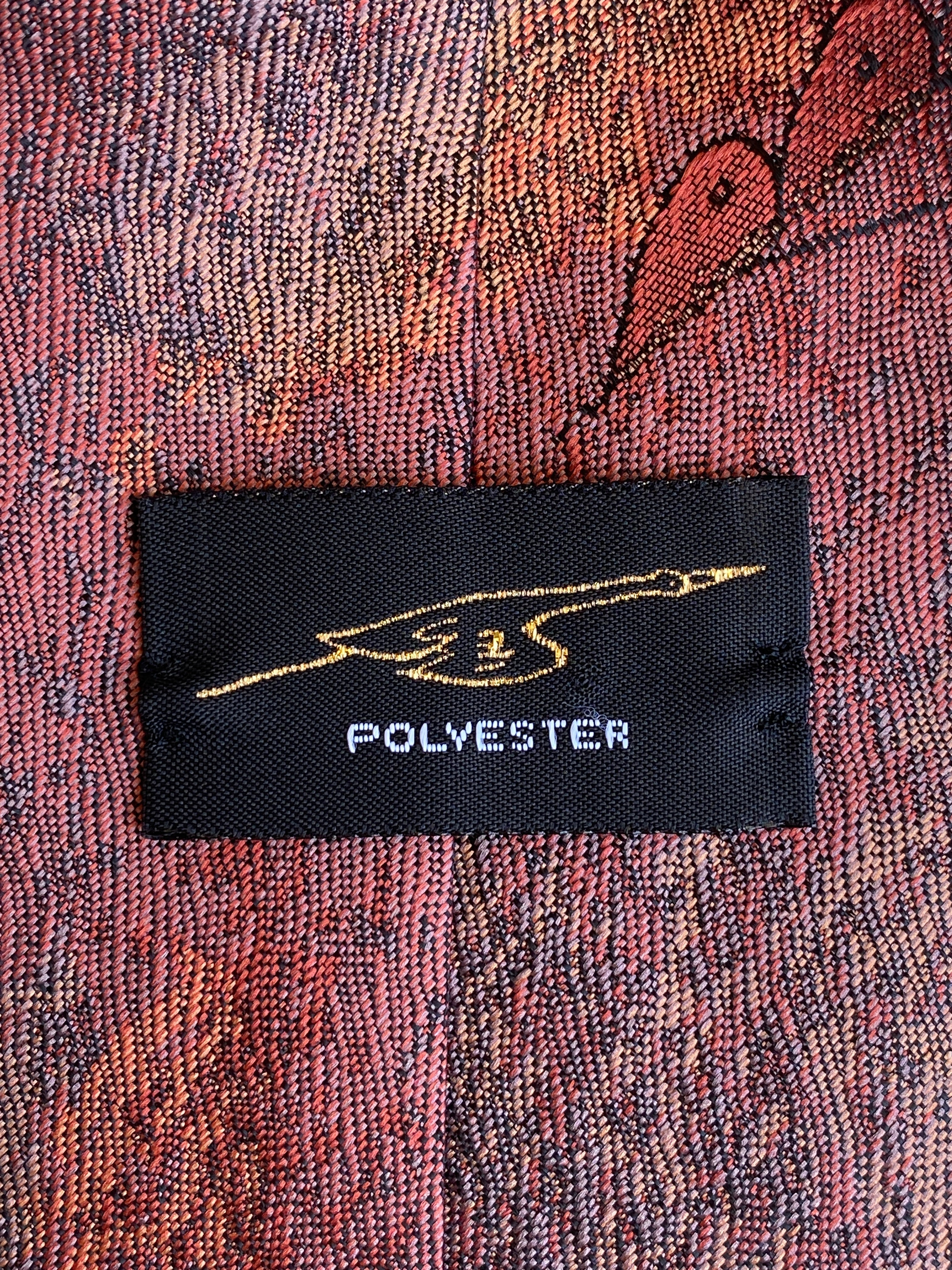 Vintage 1990s Rust Brown Abstract Paisley Polyester Wide Necktie