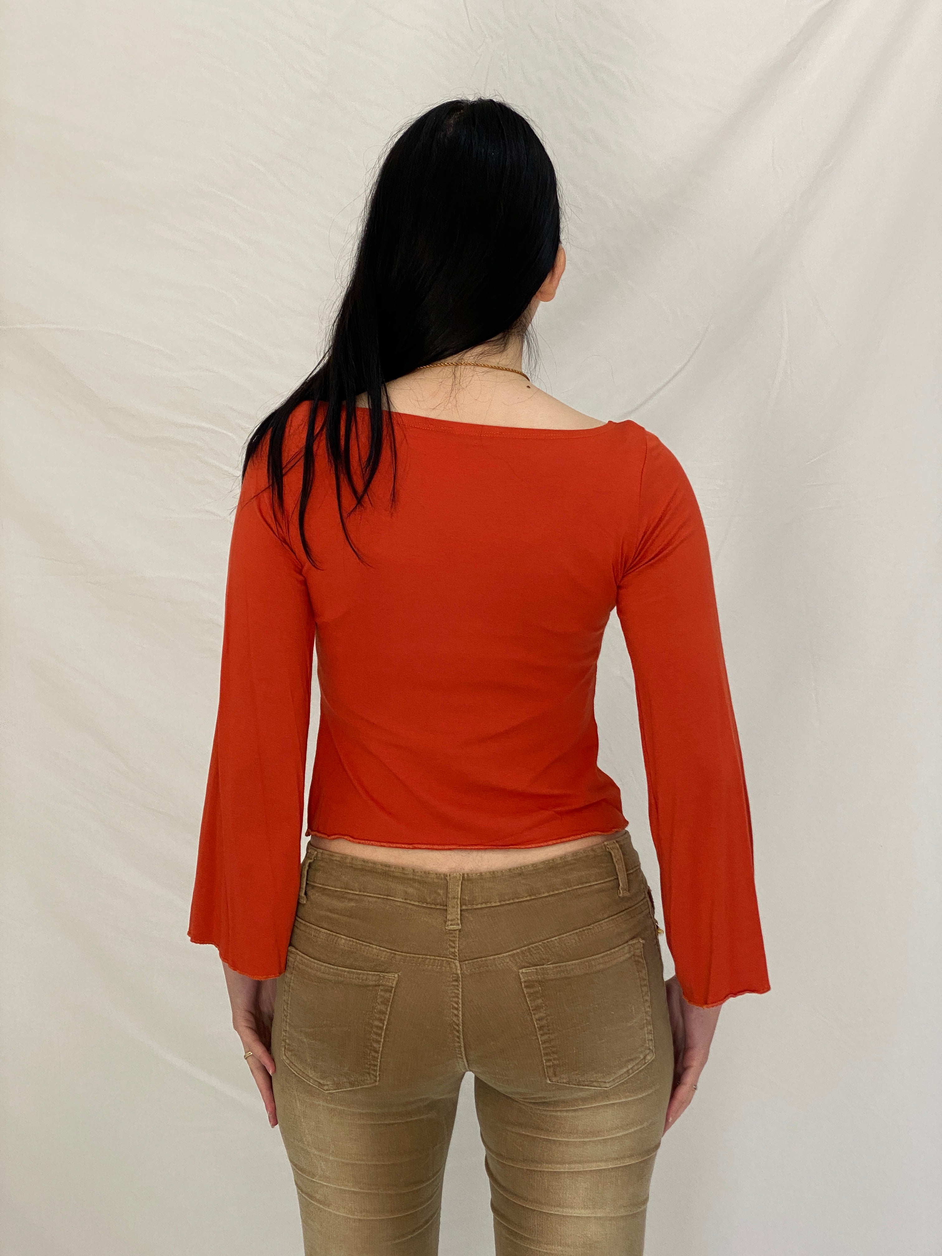 Y2K Exzotica Orange Embellished Graphic Top with Coin Details - S