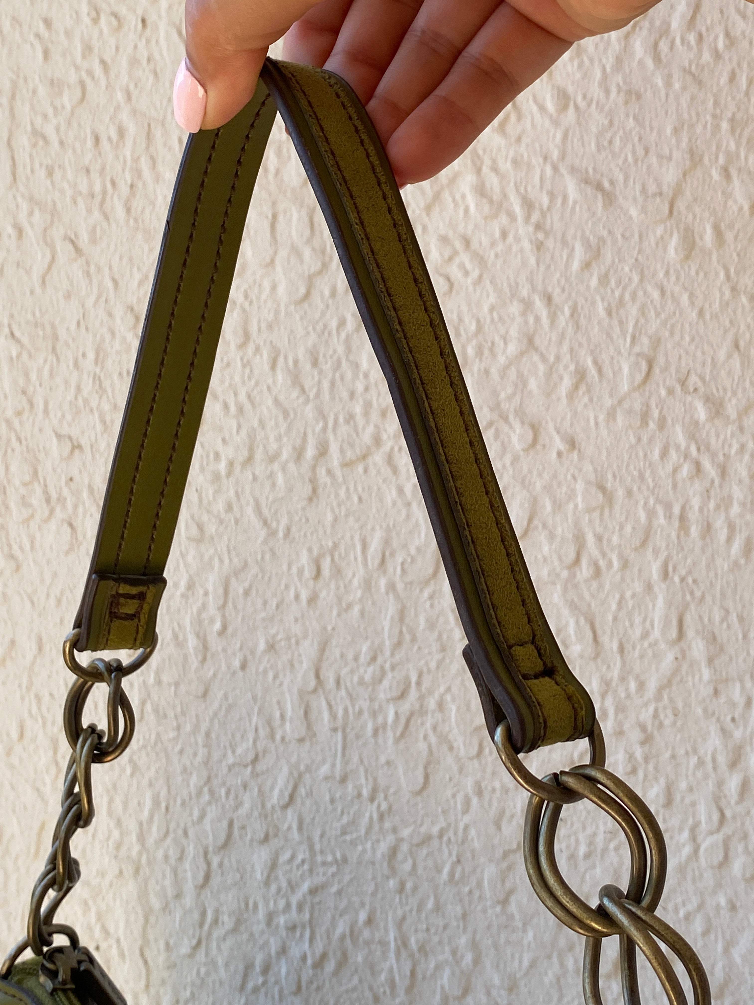Vintage Emillie M. Green Faux Leather Shoulder Bag with Chain Strap