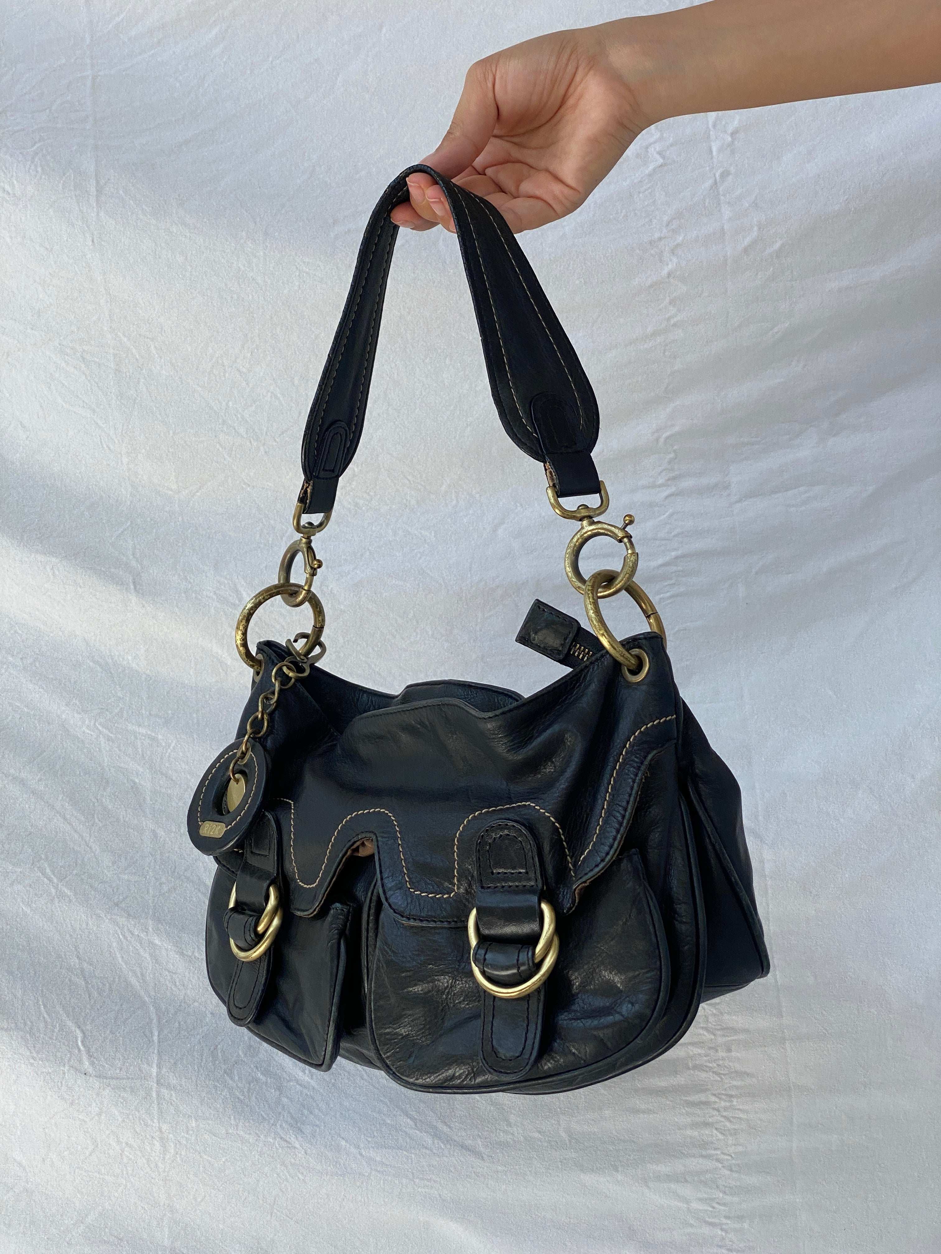 Vintage RI2K Black Leather Slouch Shoulder Bag