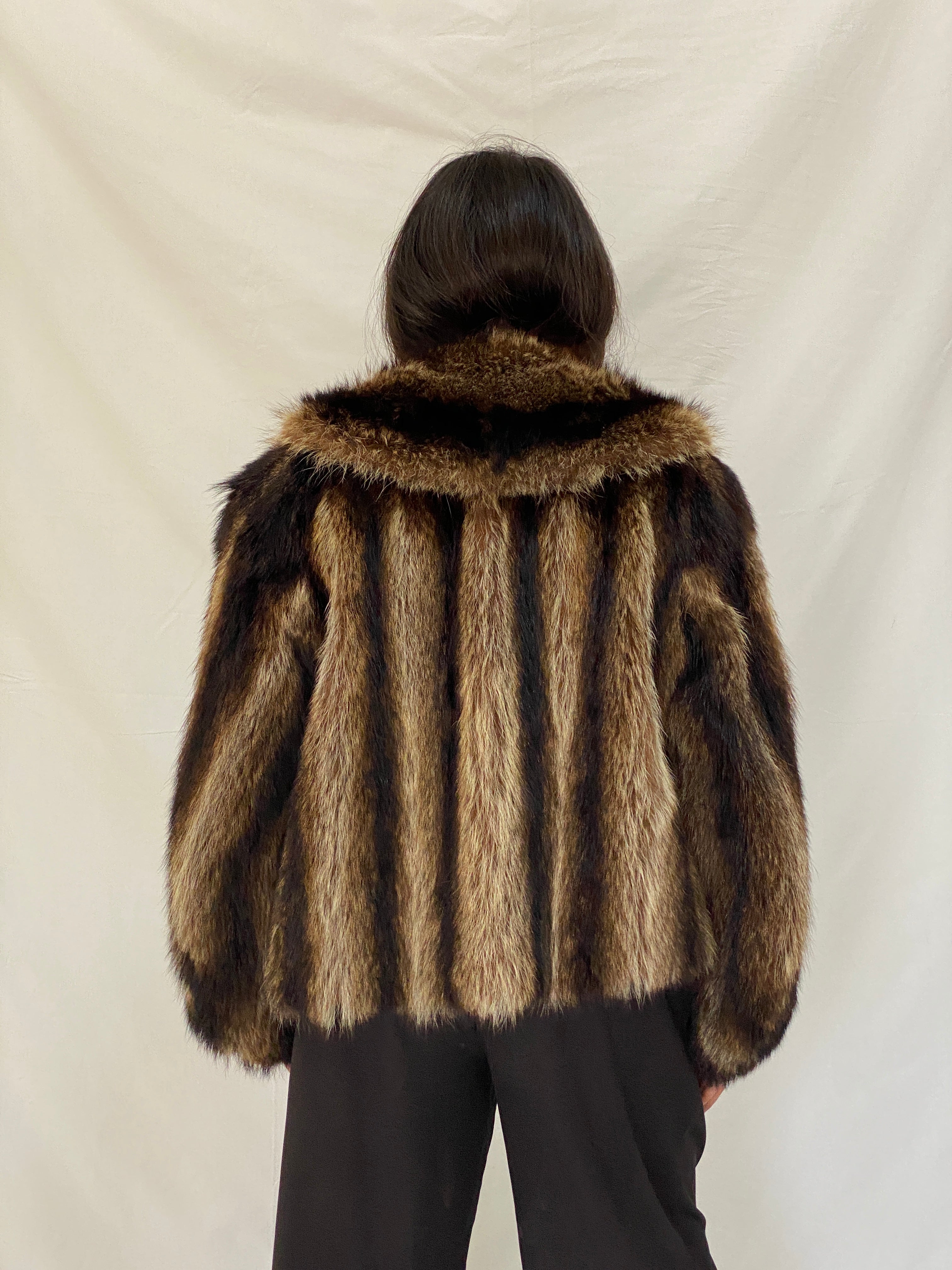 Vintage 70s Striped Brown&Black Real Fur Coat - Old Money