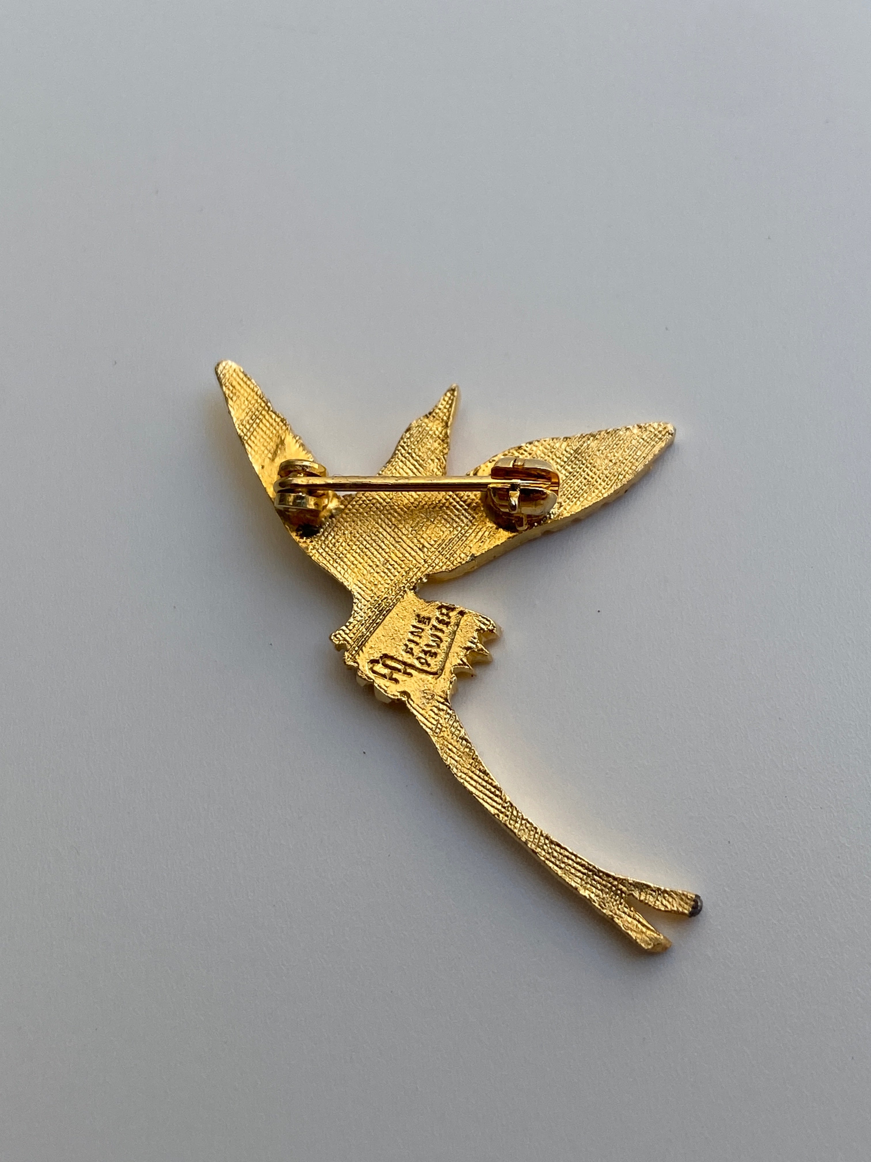 Vintage AA Fine Pewter Gold Tone Flying Swallow Bird Brooch Gold Plated Figural Mini Pin