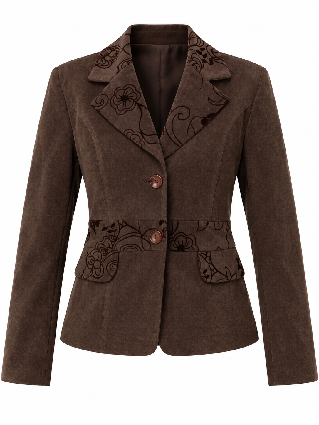Vintage 90s Brown Textured Floral Blazer Jacket - M