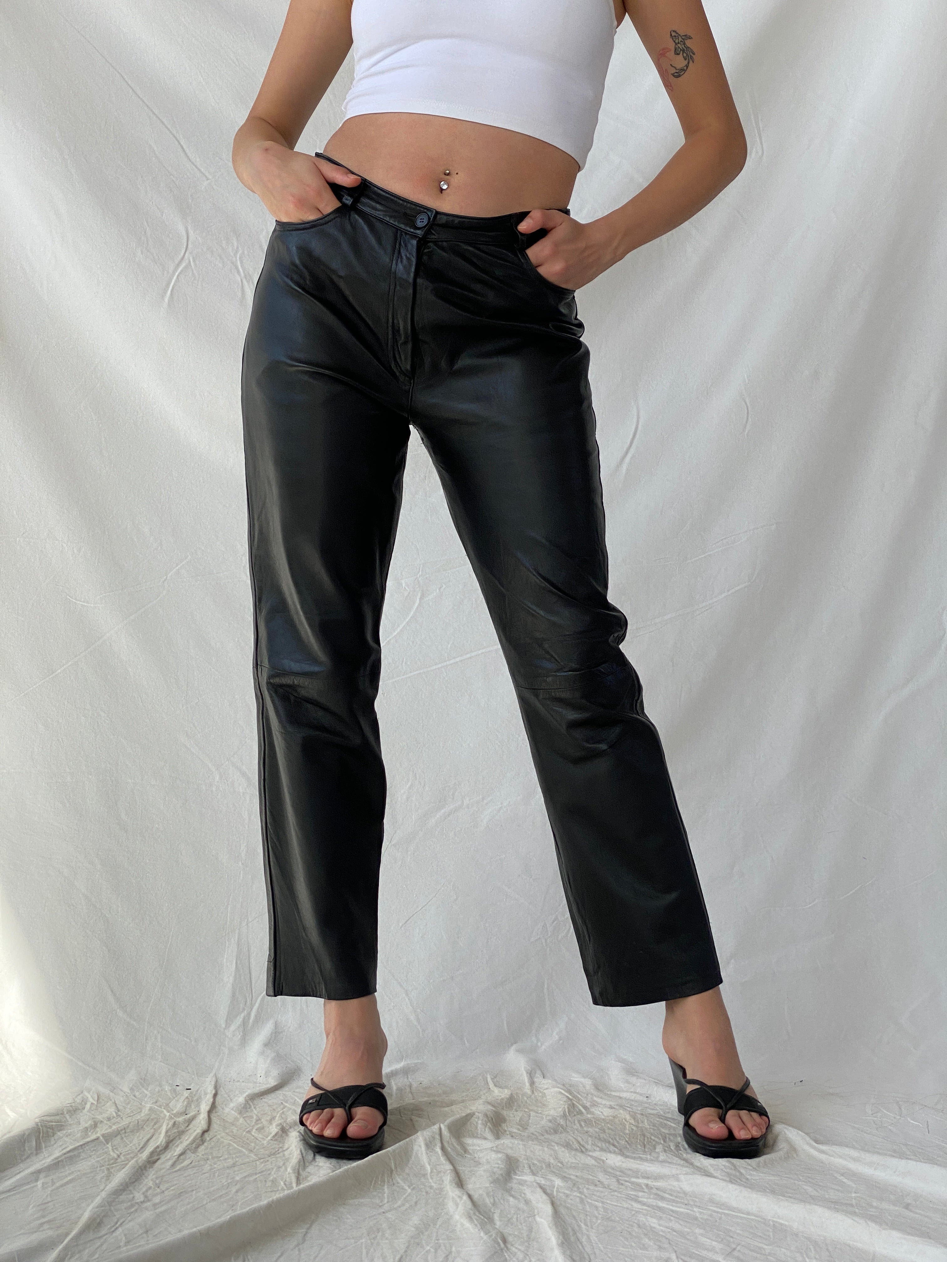 Vintage Aponaje Live Black Genuine Leather Motorcycle Pants - L