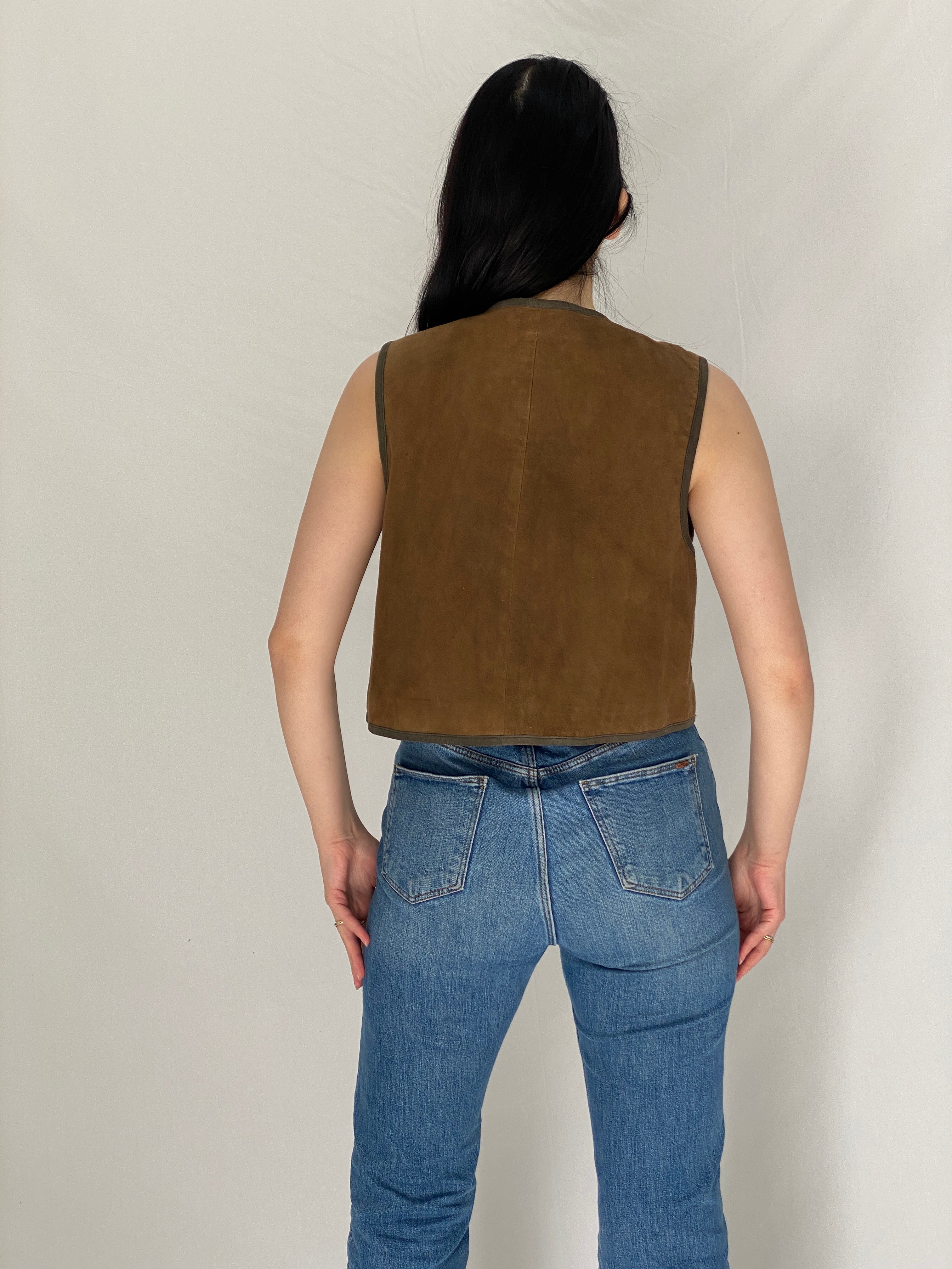Vintage 90s H.Mosa German Trachten Brown Suede Leather Folk Vest - M