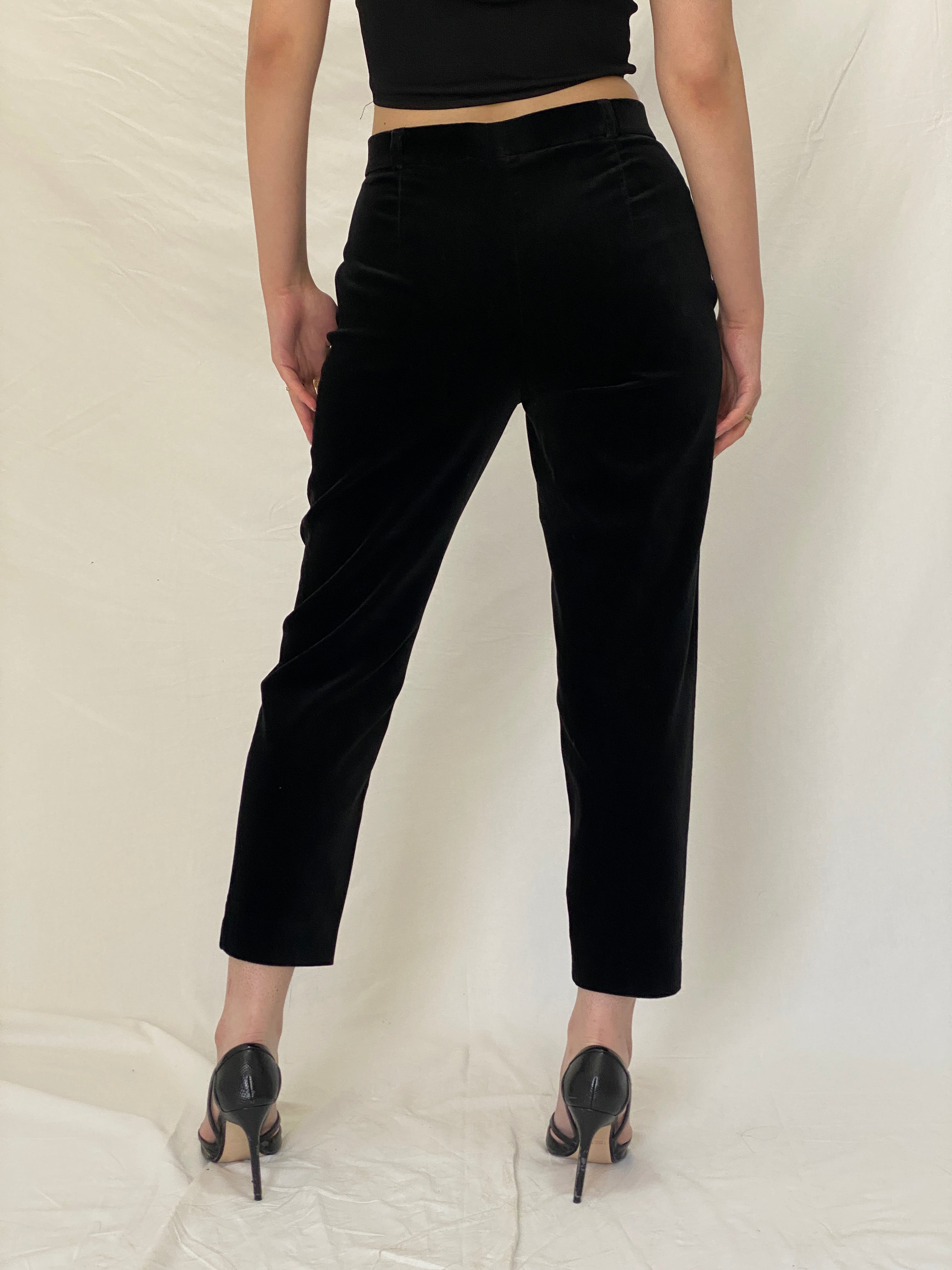 Vintage Basler Black Velvet Tailored Pants High Waist Straight Leg Evening Trousers - S