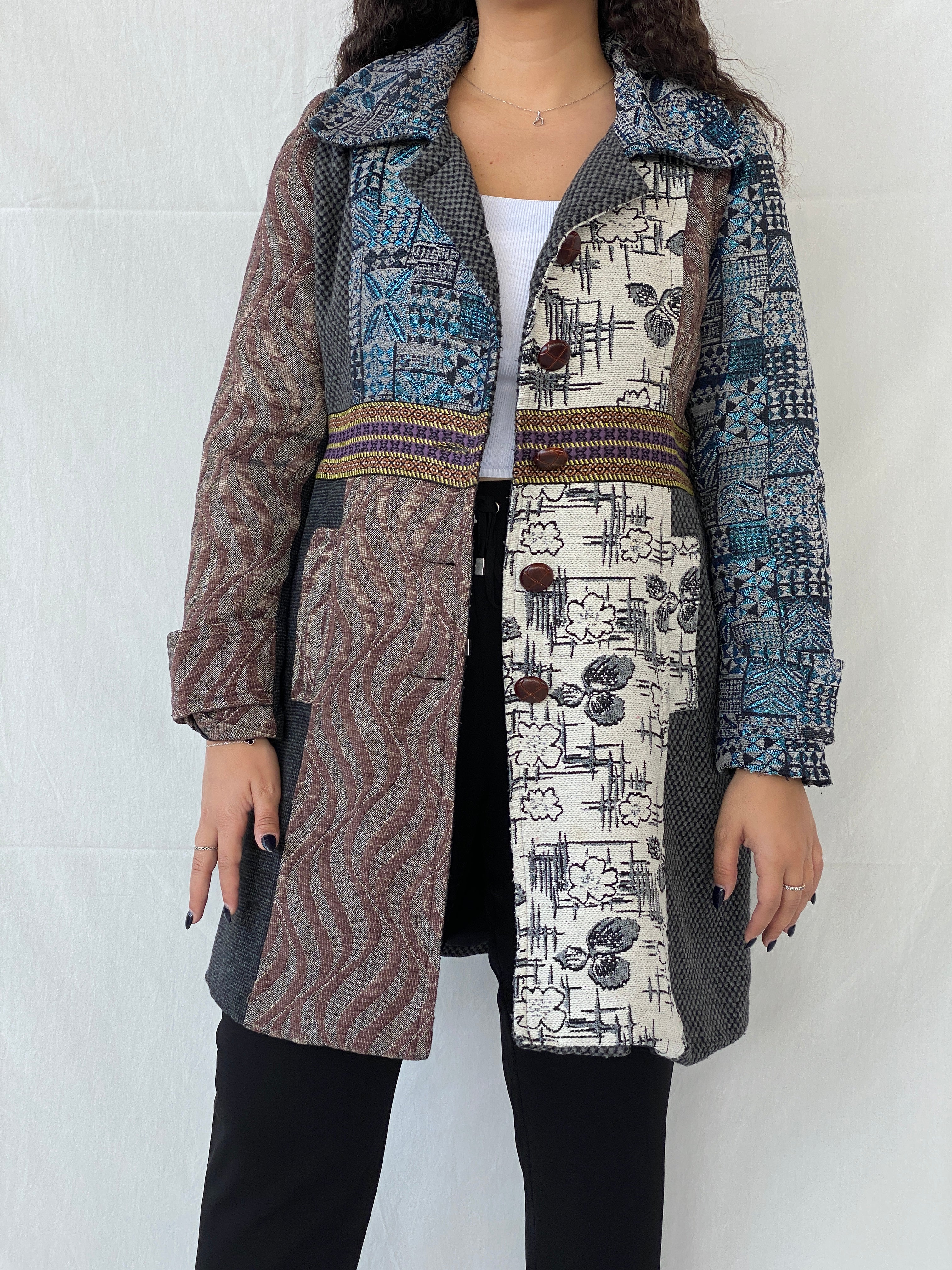 Stella Morgan Hotchpotch Jacquard Tapestry Patchwork Coat - L