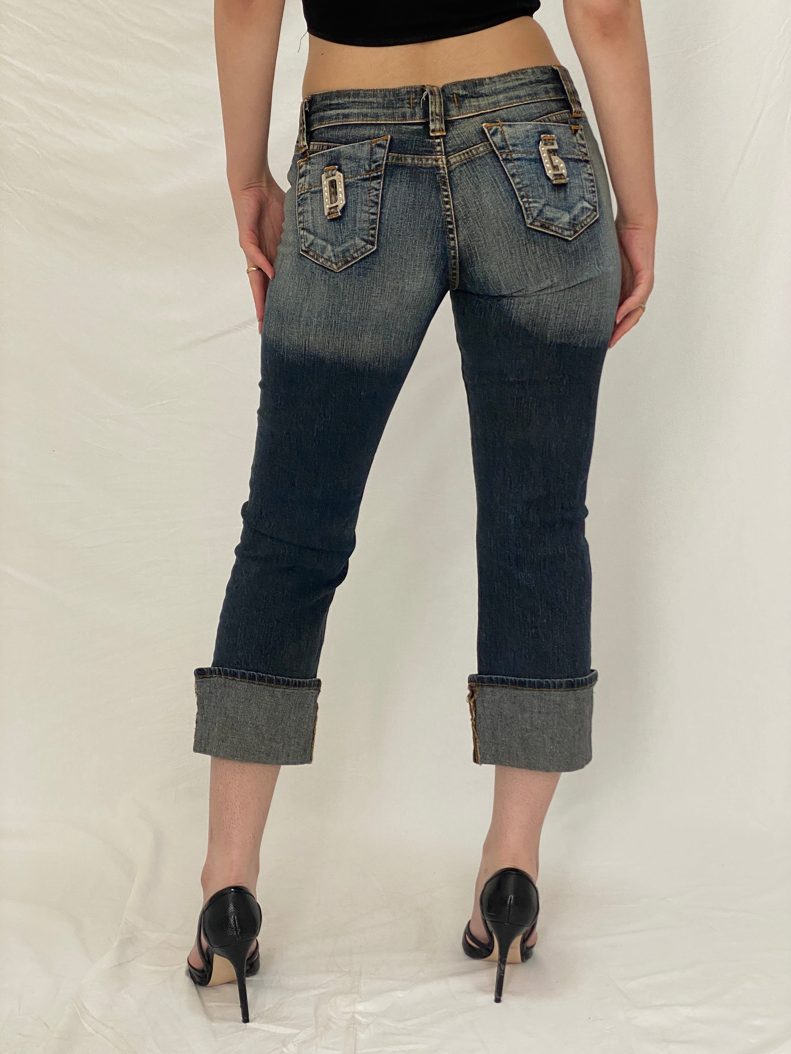 Vintage Y2K D&G Dolce & Gabbana Low Rise Studded Capri Cropped Jeans - 38EUR