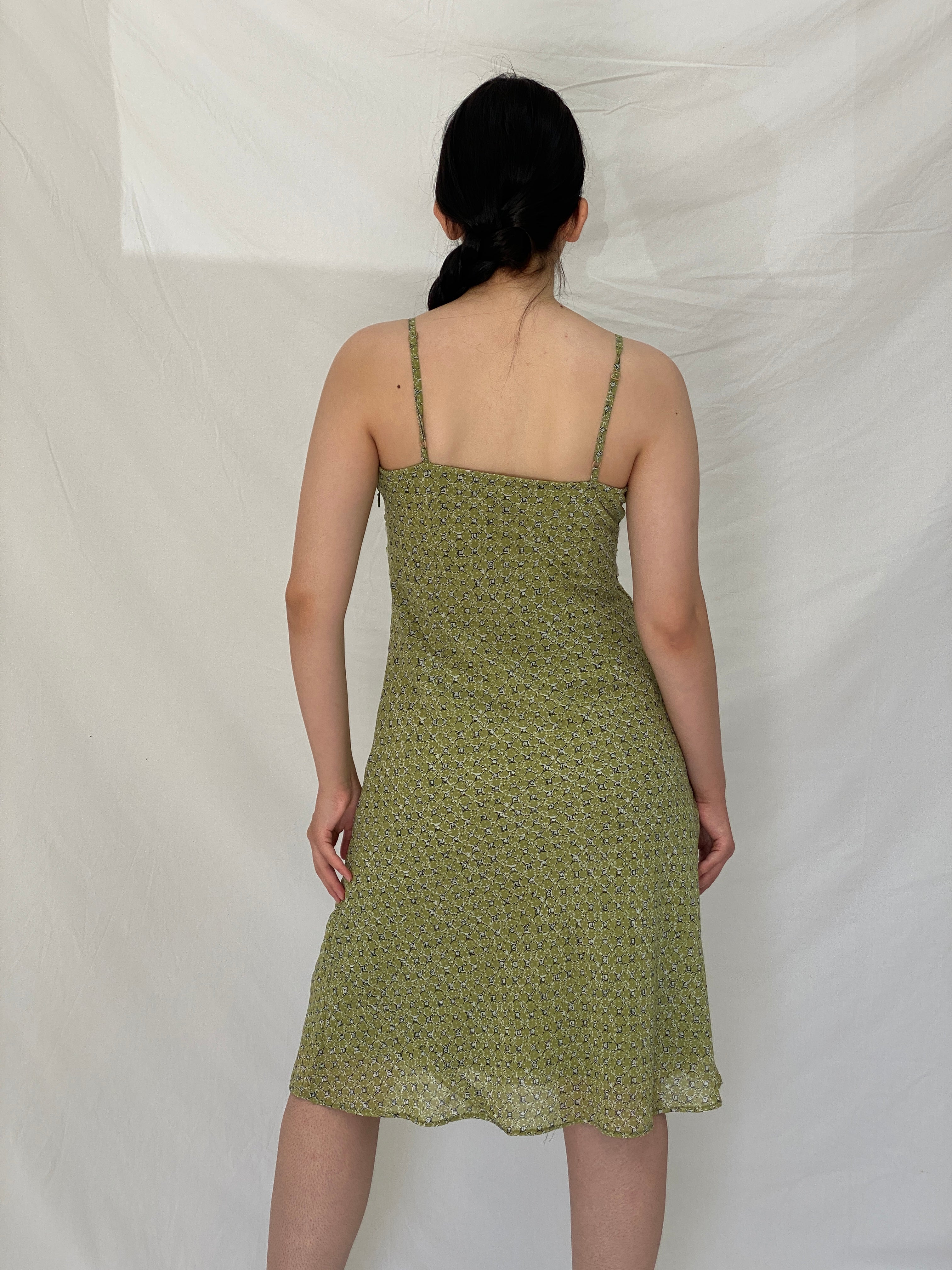 Y2K Vero Moda Olive Green Paisley Floral Beaded Midi Dress – M