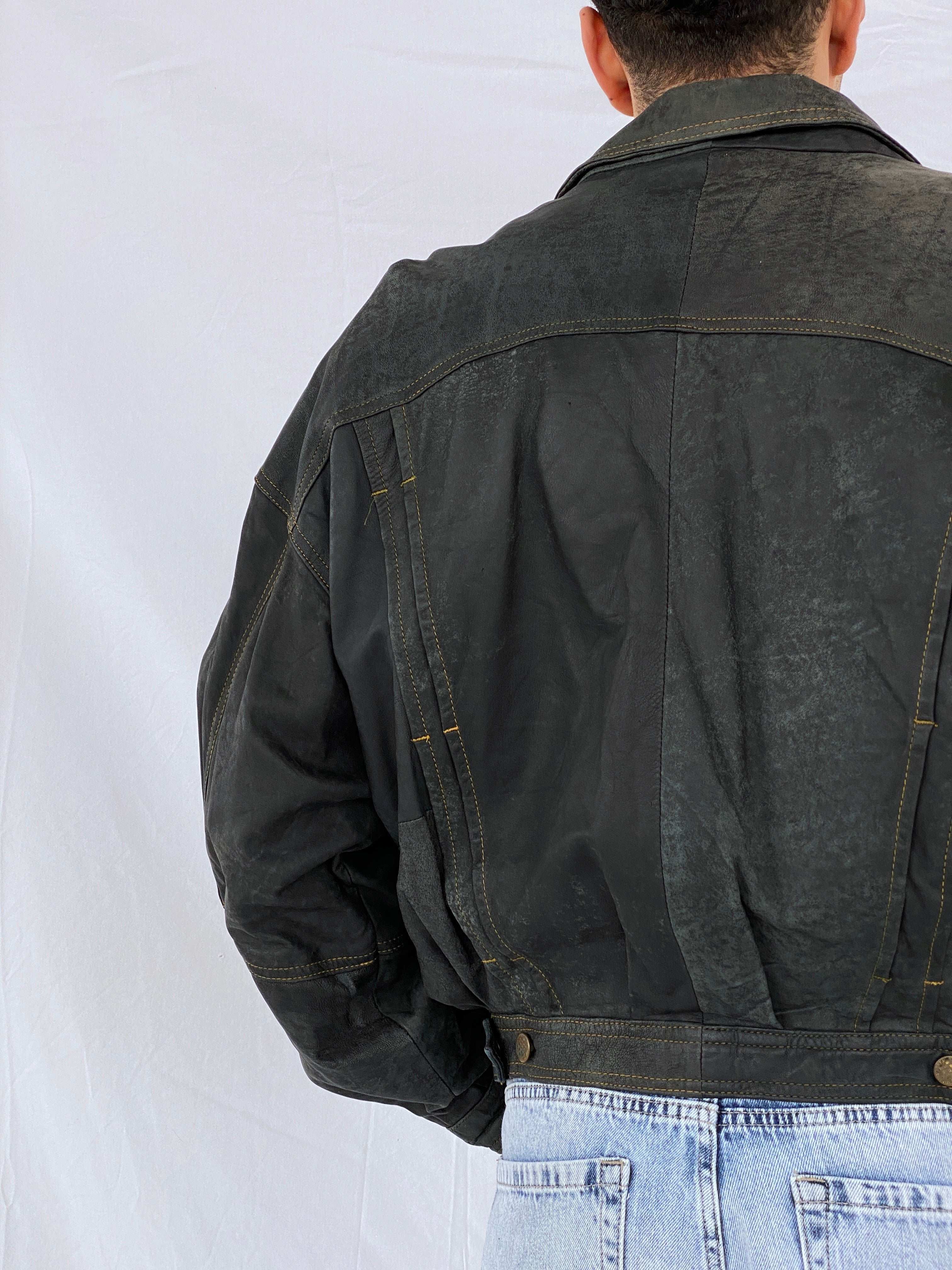 Must-Have 90s Distressed Genuine Leather Black Jacket - Size XL - Balagan Vintage Leather Jacket 90s, Abdullah, genuine leather, genuine leather jacket, winter