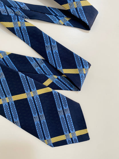 Vintage Schiaparelli Tie Navy & Yellow Geometric Stripe Rare Designer Label Tie