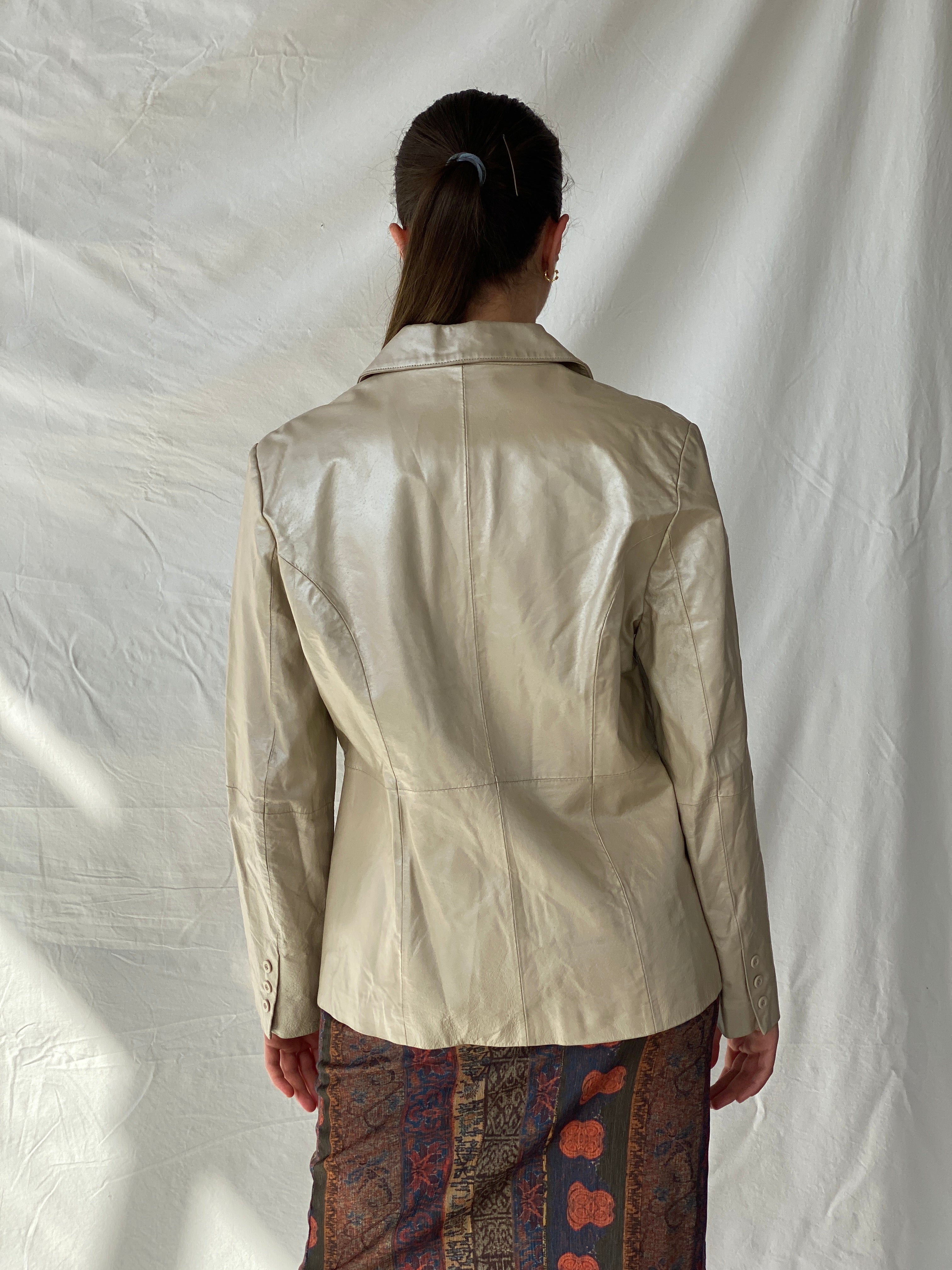 Vintage Elements Cream Genuine Leather Jacket - L