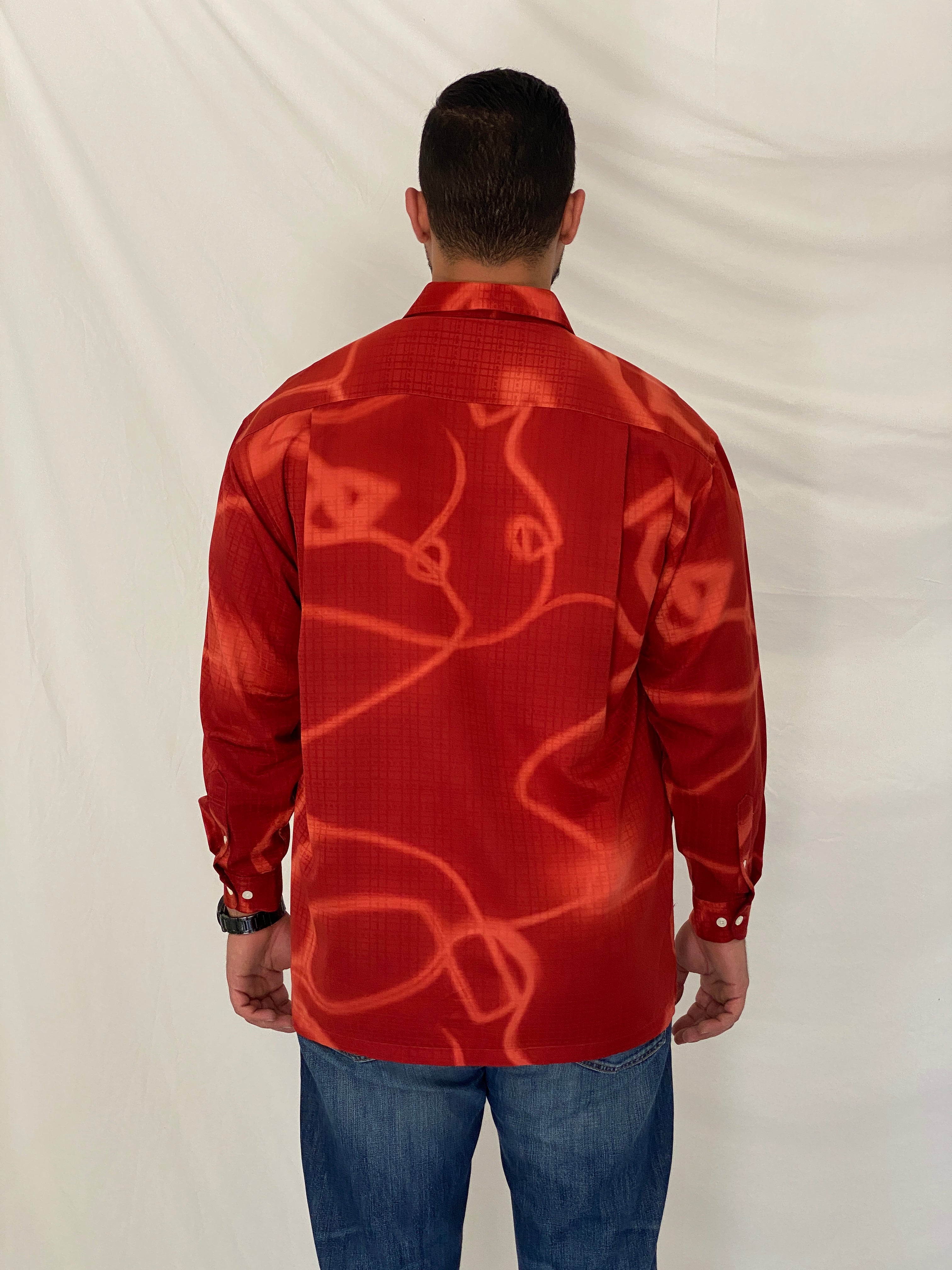 Y2K Drapper Club Tribal Dragon Red Long Sleeve Button-Up Shirt – XL