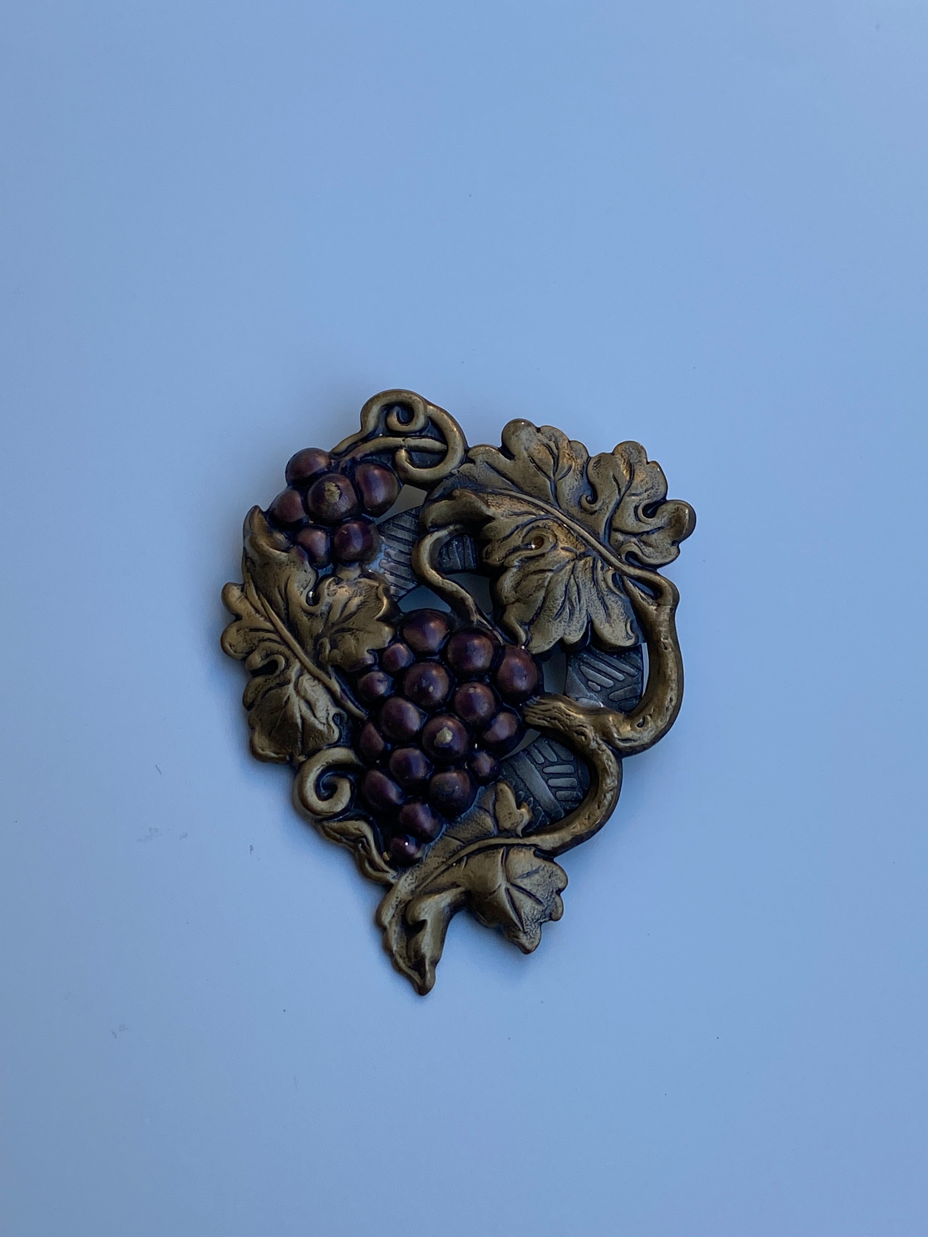 Vintage Two-Tone Grape Cluster Brooch Brass Figural Vine Pin