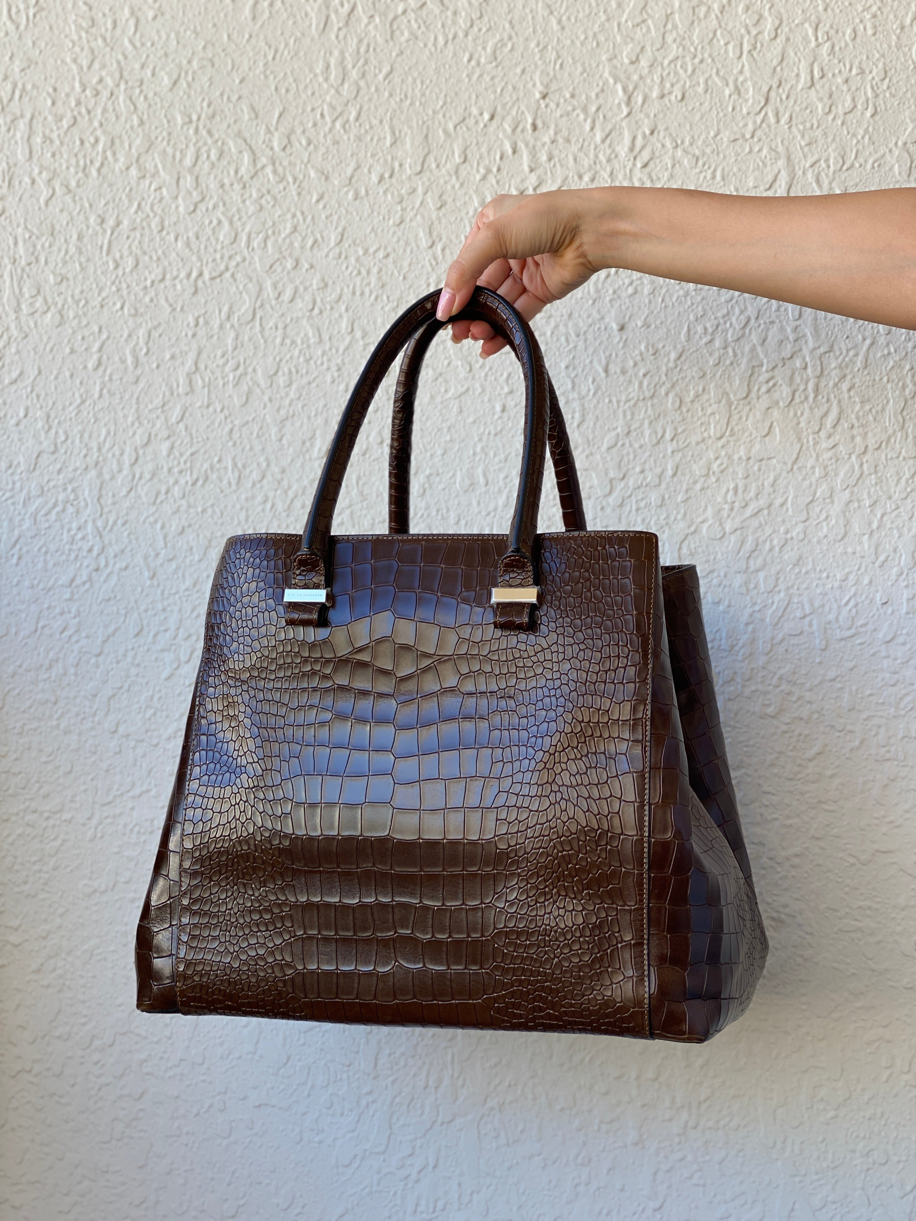 Victoria Beckham Large Chocolate Brown Leather Croc Effect Women's Bag