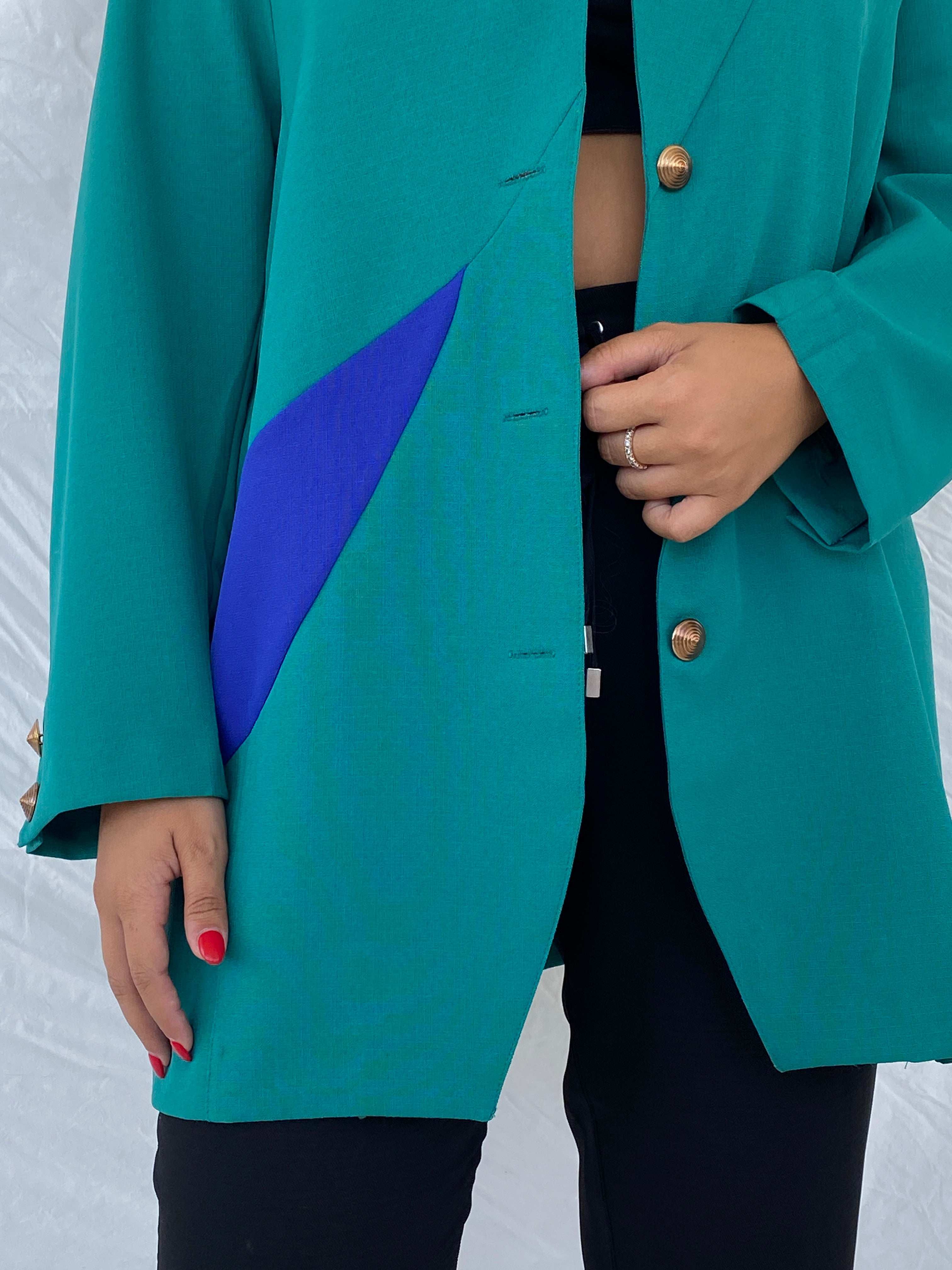 Statement Vintage 80s Sensia Green Gold-Buttoned Blazer - 2XL - Balagan Vintage Blazer 80s, blazer, Dina, NEW IN, rare vintage, vintage blazer