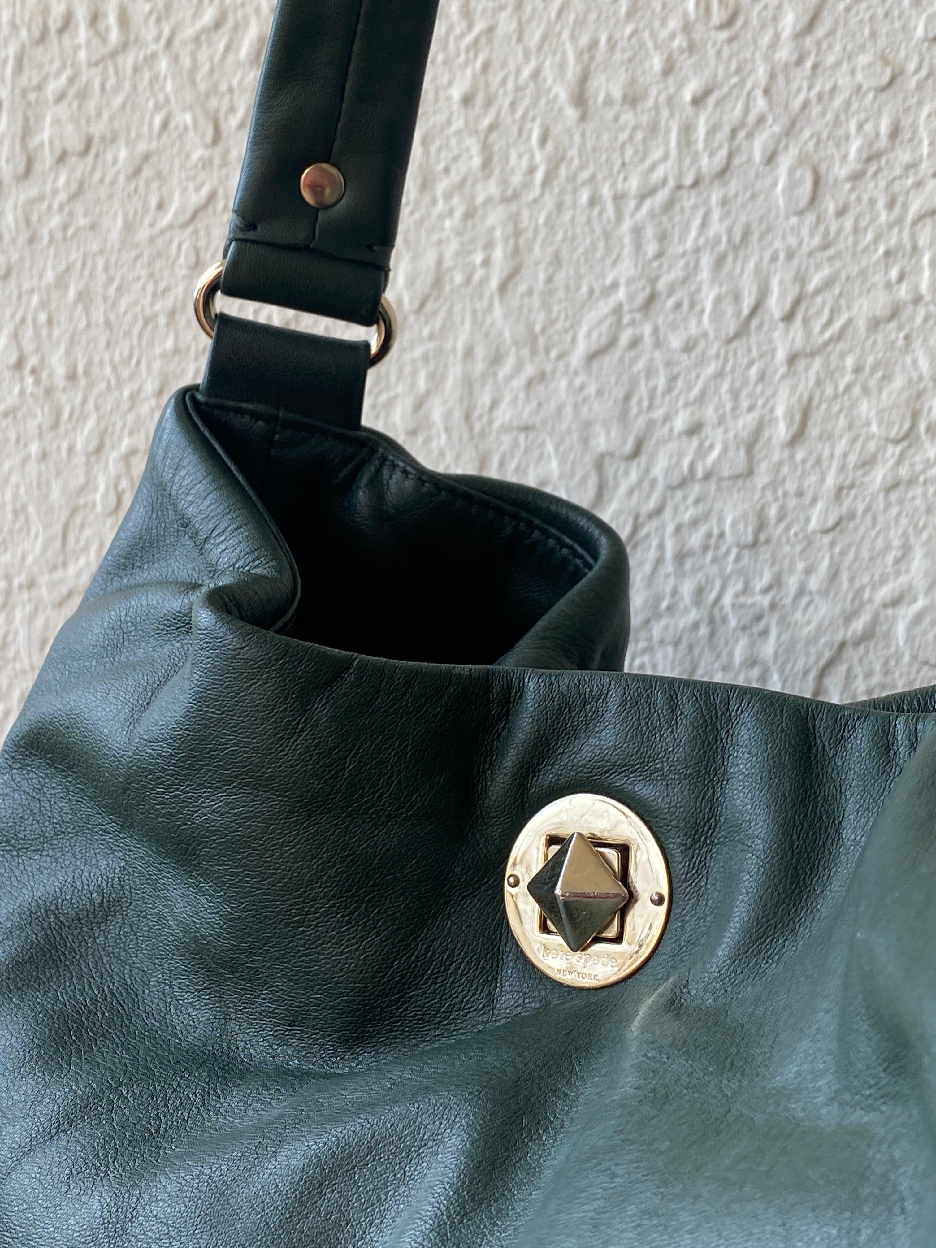 Vintage Kate Spade Forest Green Leather Shoulder Bag Slouchy Hobo Purse