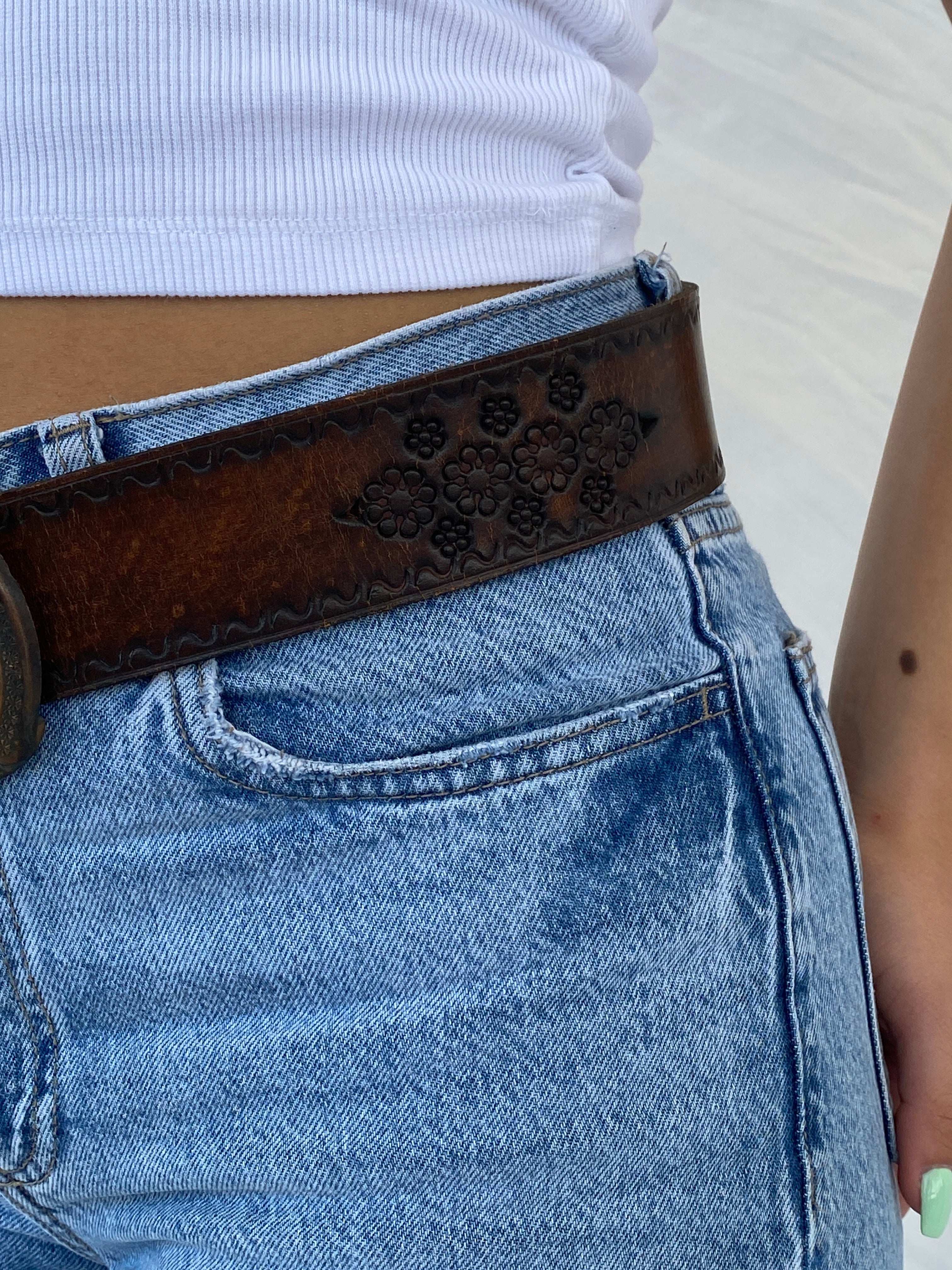 Vintage Western Style Cowboy Floral Engraved Belt - Balagan Vintage 80s, belt, cowboy, Lana, NEW IN