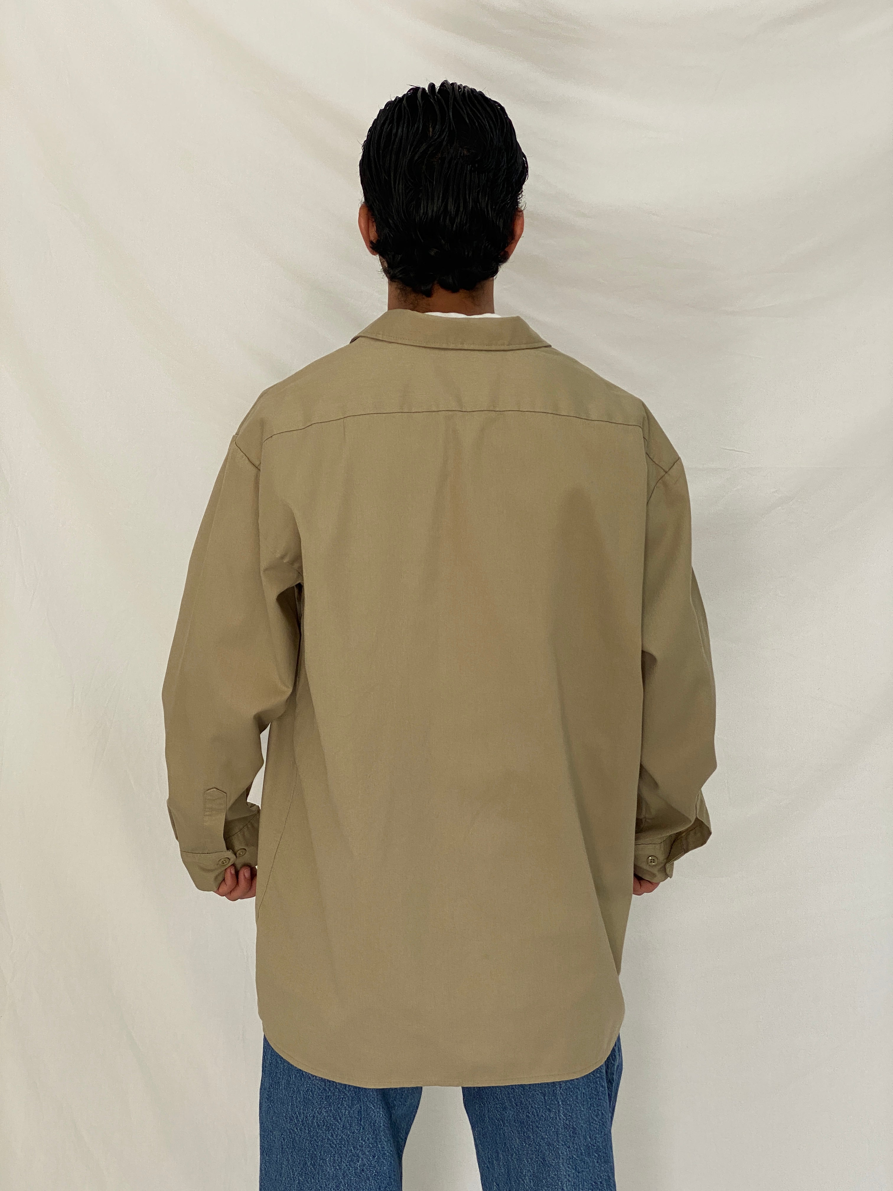 Vintage Dickies Workwear Khaki Button-Up Shirt Beige Shirt