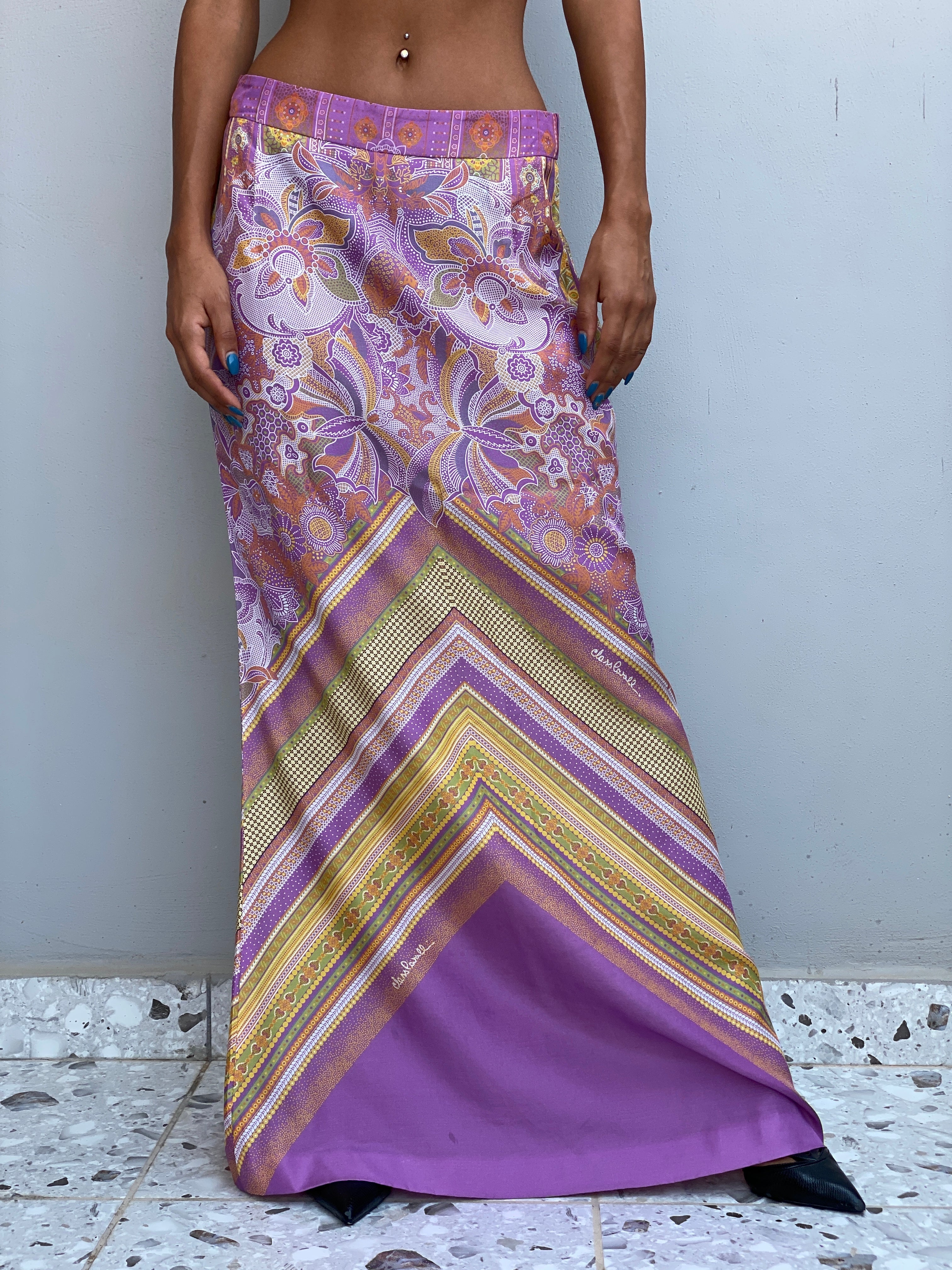 Vintage Y2K Class Roberto Cavalli Purple Paisley Print Maxi Skirt - M