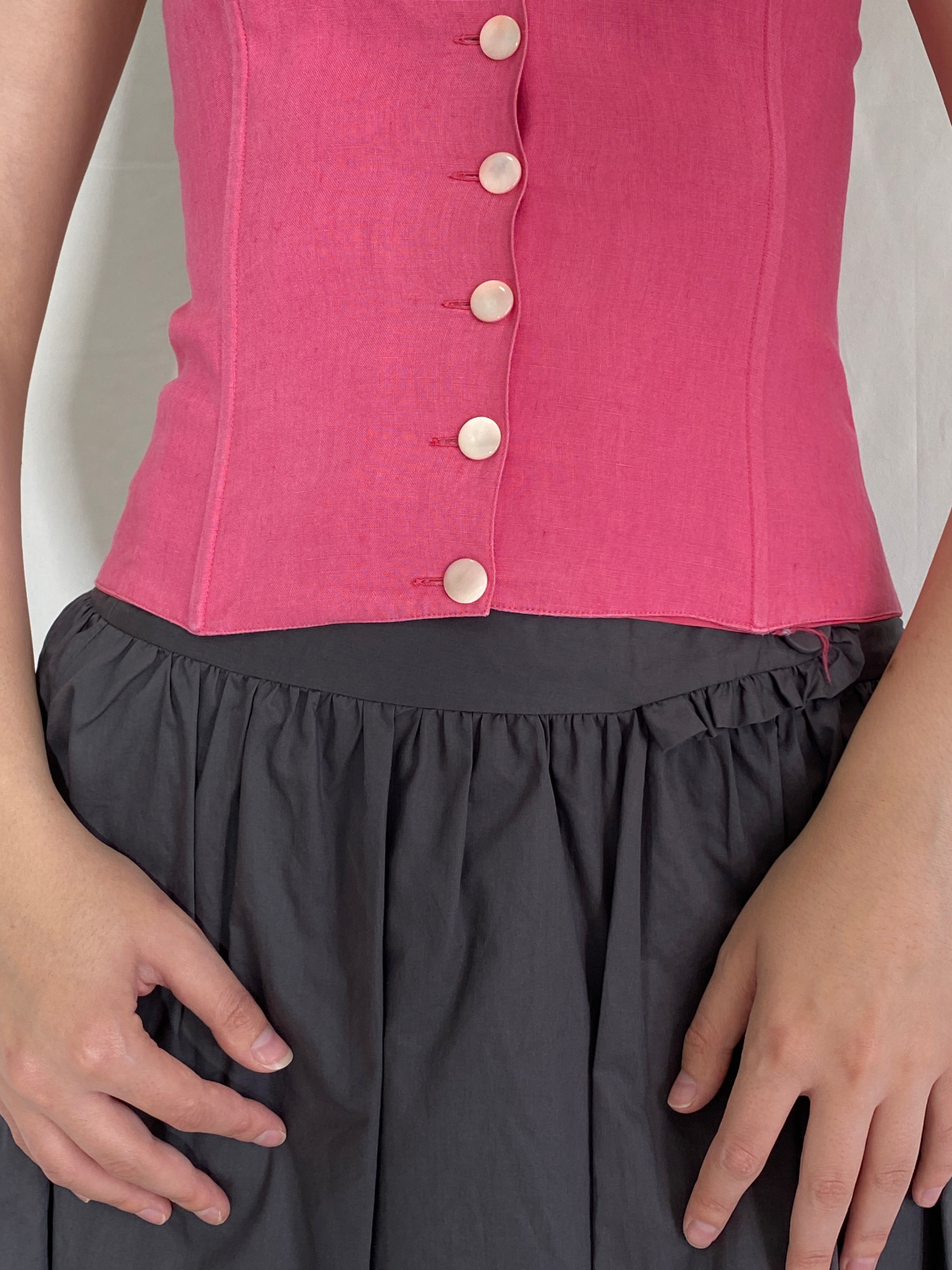 Vintage I BLUES Pink Italian Linen Corset Top with Button Closure - S