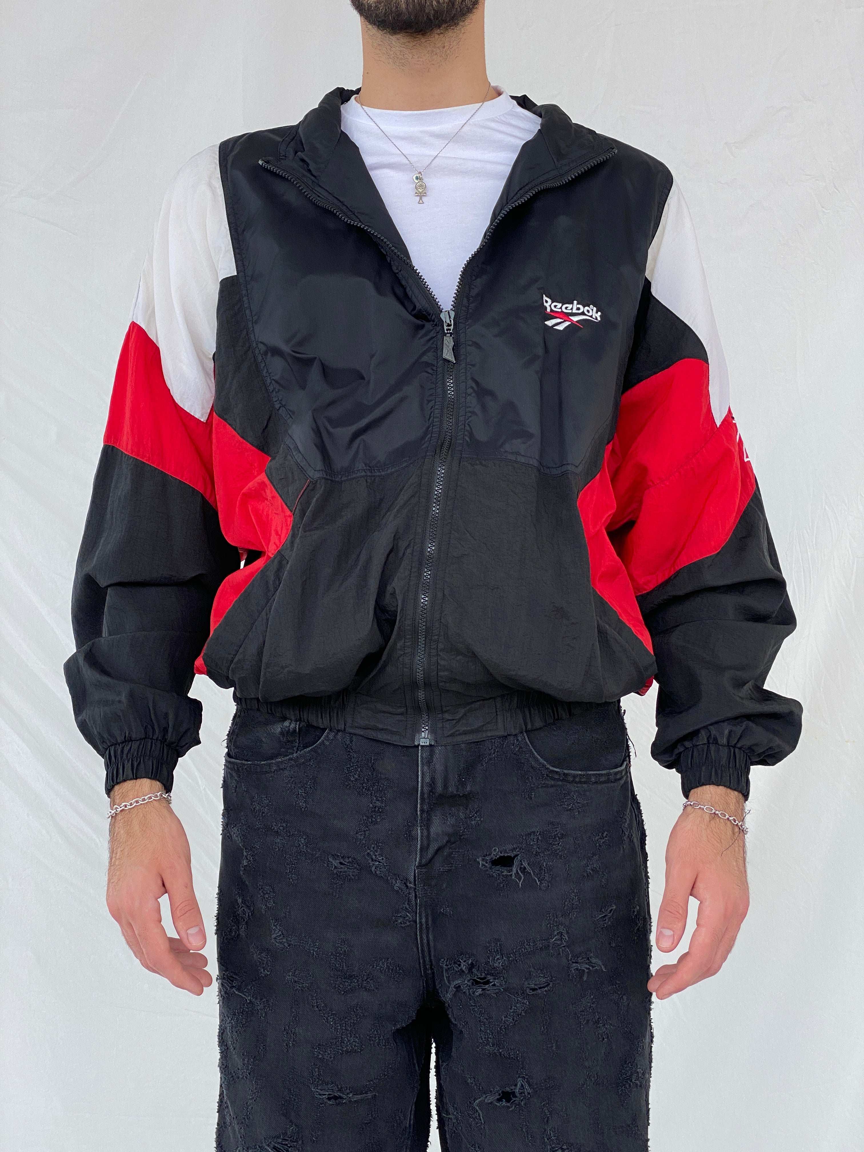 Vintage 90s Reebok Black and Red Windbreaker Jacket - Balagan Vintage Windbreaker Jacket 90s, Awsam, NEW IN, vintage windbreaker, windbreaker, windbreaker jacket