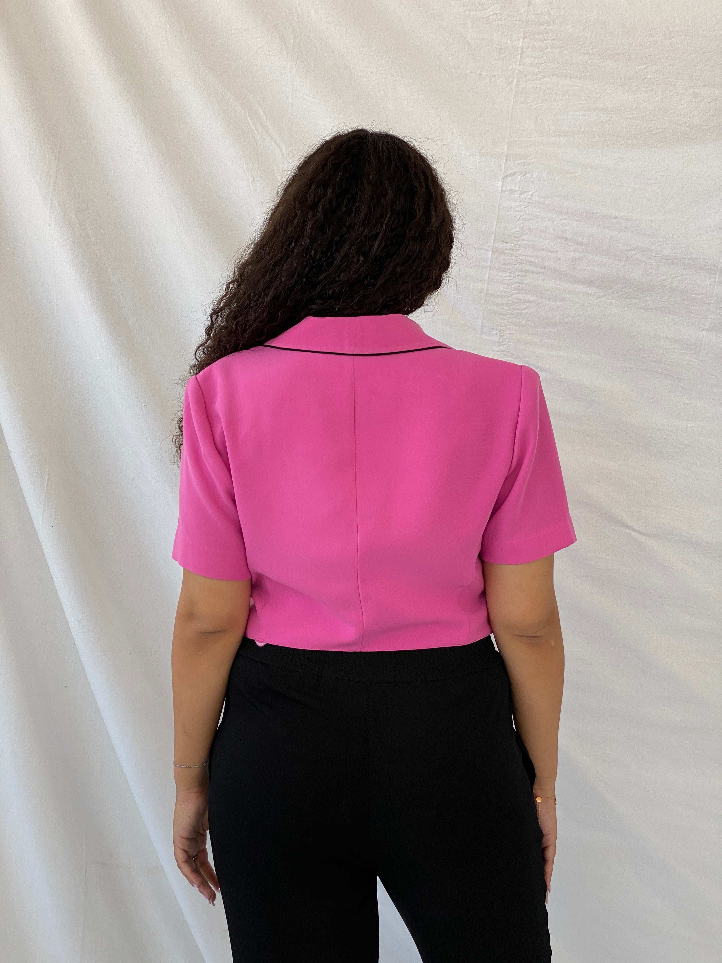 Vintage 90s Studio I Hot Pink Cropped Half-Sleeve Blazer - L - Balagan Vintage Half Sleeve Blazer 00s, 90s, cropped, Dina, floral top, half sleeve blazer, mesh, mesh top, NEW IN