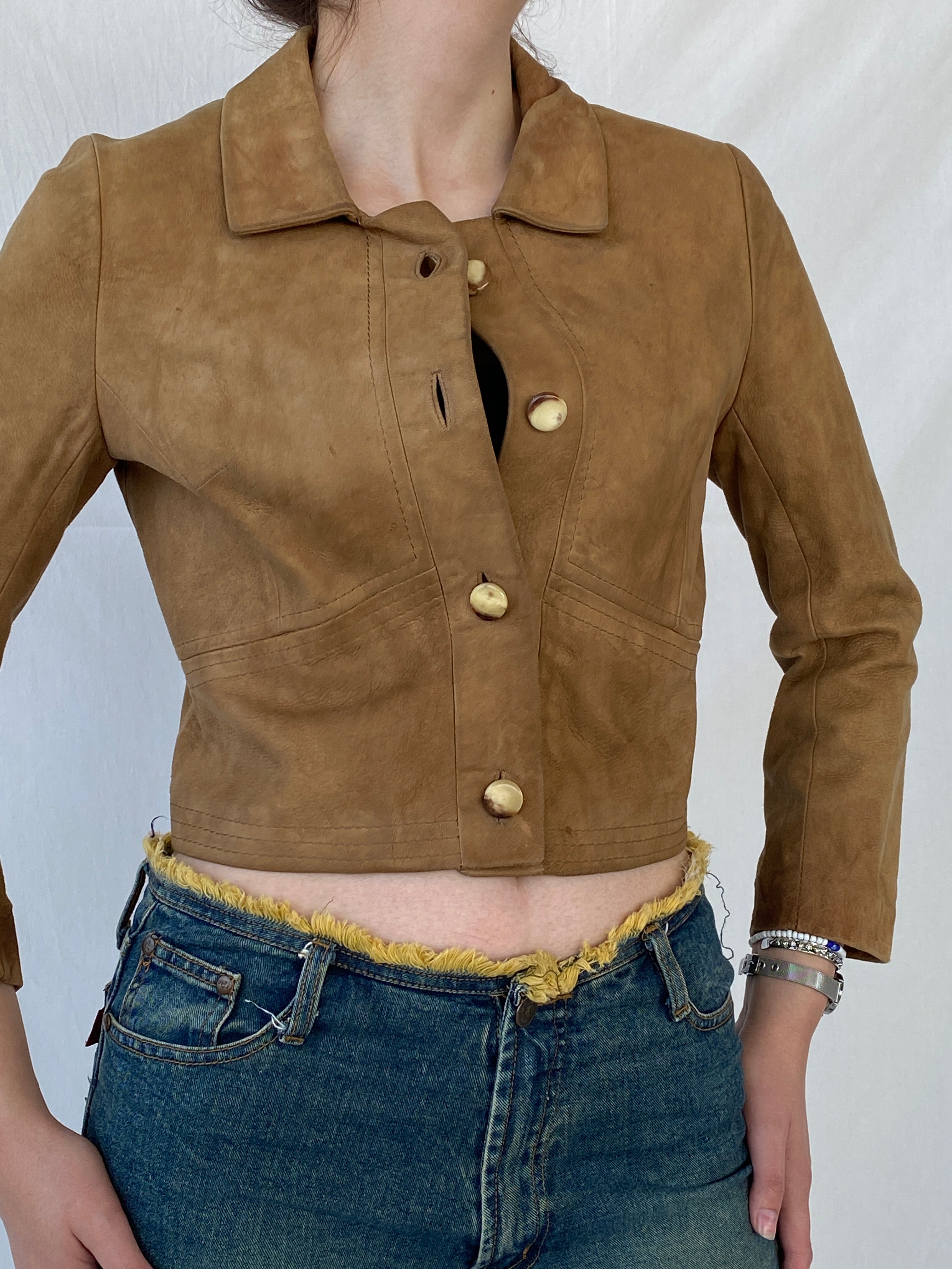 Vintage Gnädig Sportmoden Tan Cropped Genuine Suede Jacket - S