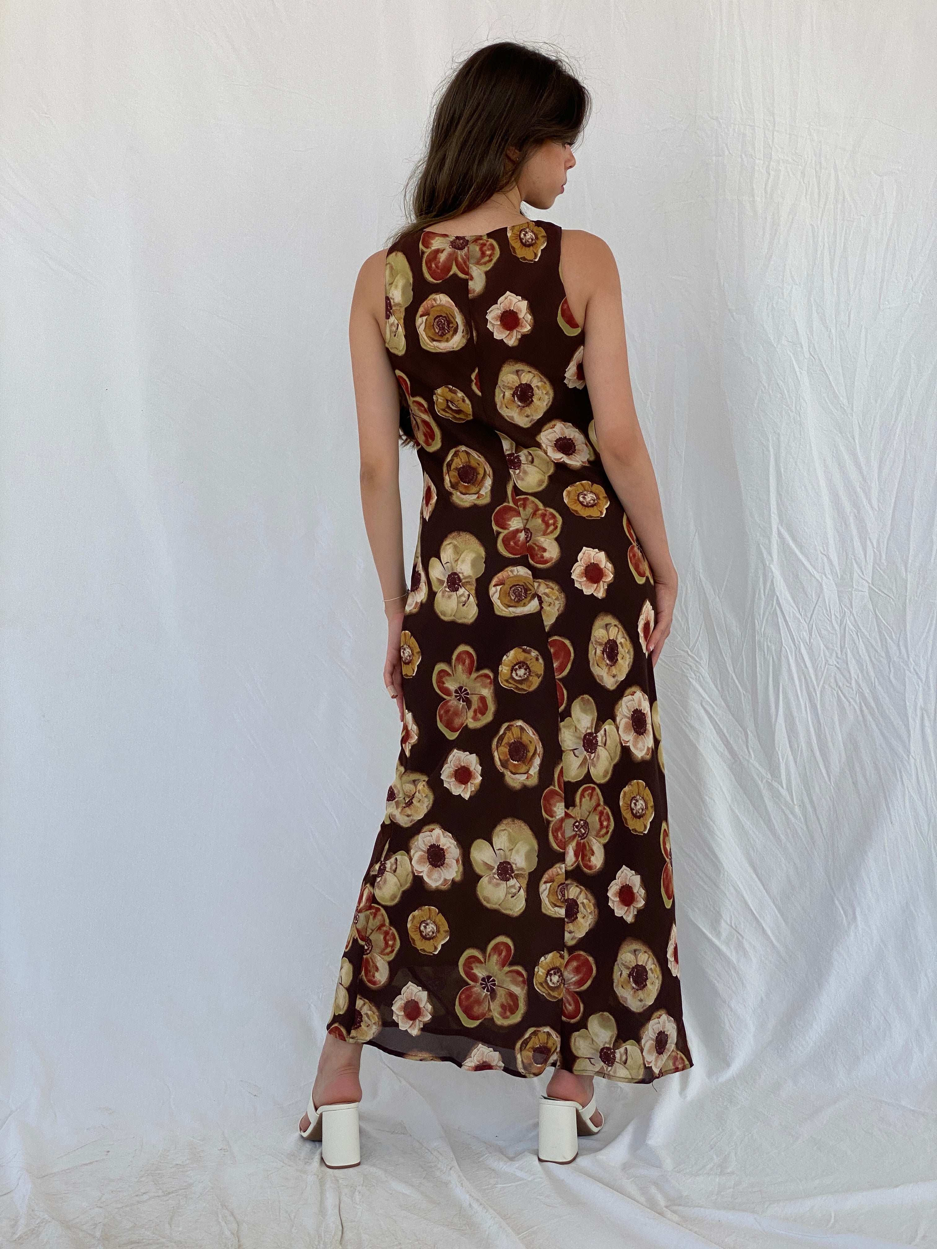 Vintage 90s PJLA Floral Brown Bodycon Sleeveless Maxi Dress - M - Balagan Vintage Maxi Dress 00s, 90s, maxi dress, Mira, NEW IN