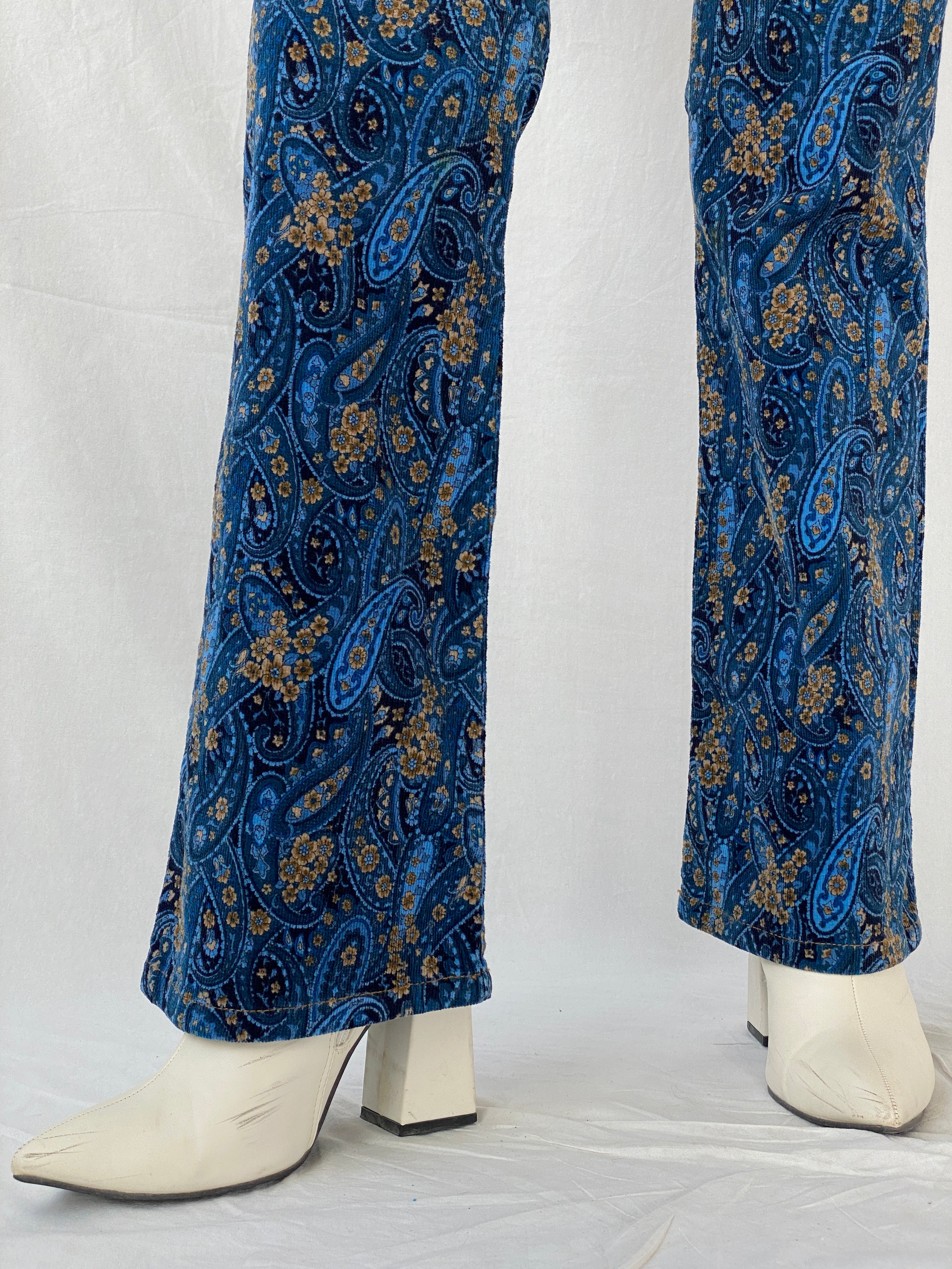 Vintage AR Ace Ross Studios Paisley Print Navy Corduroy Mid-Rise Pants - 36EUR